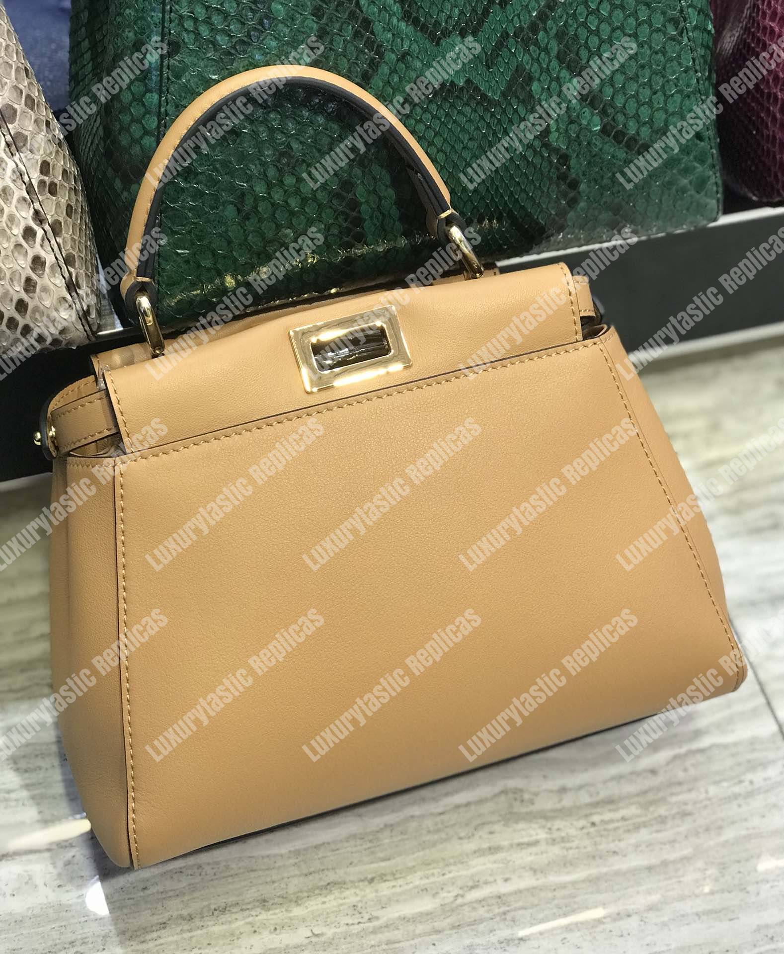 F**di peekaboo iconic mini beige leather bag