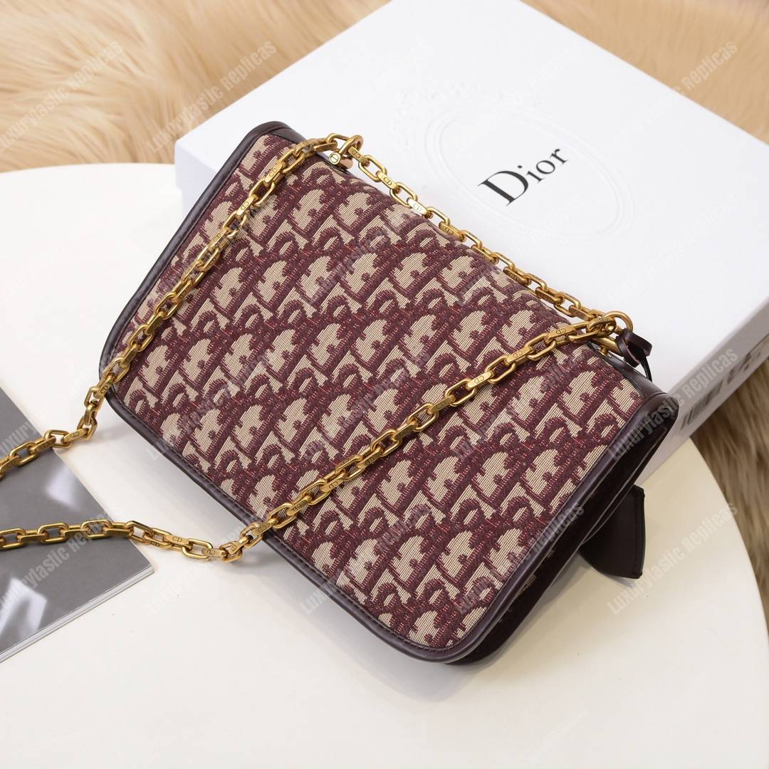 D*or addict flap bag burgundy oblique canvas with chain