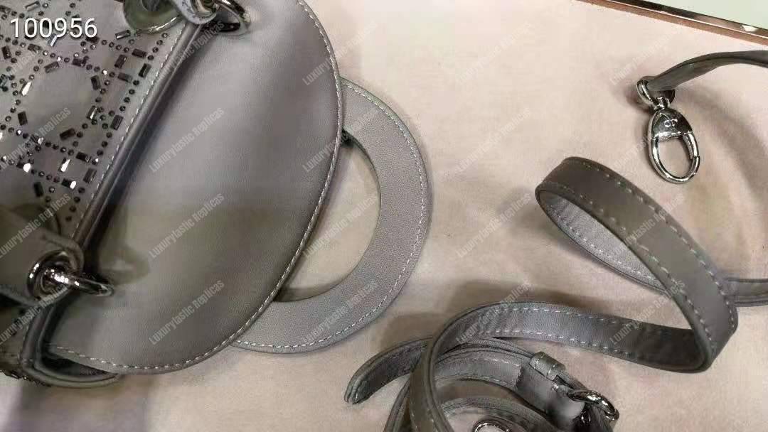 mini lady D*or satin bag gray