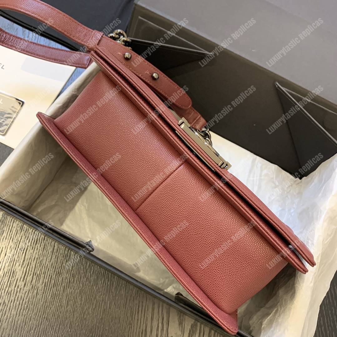 Ch*el boy medium caviar leather burgundy