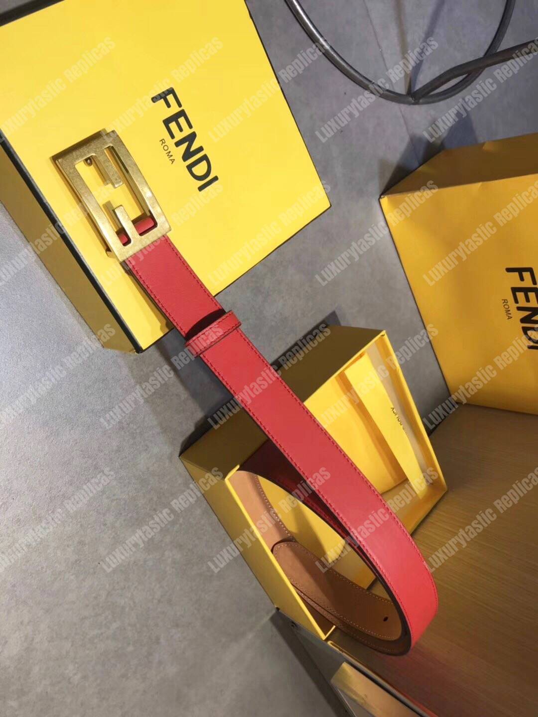 F**di red leather baguette belt