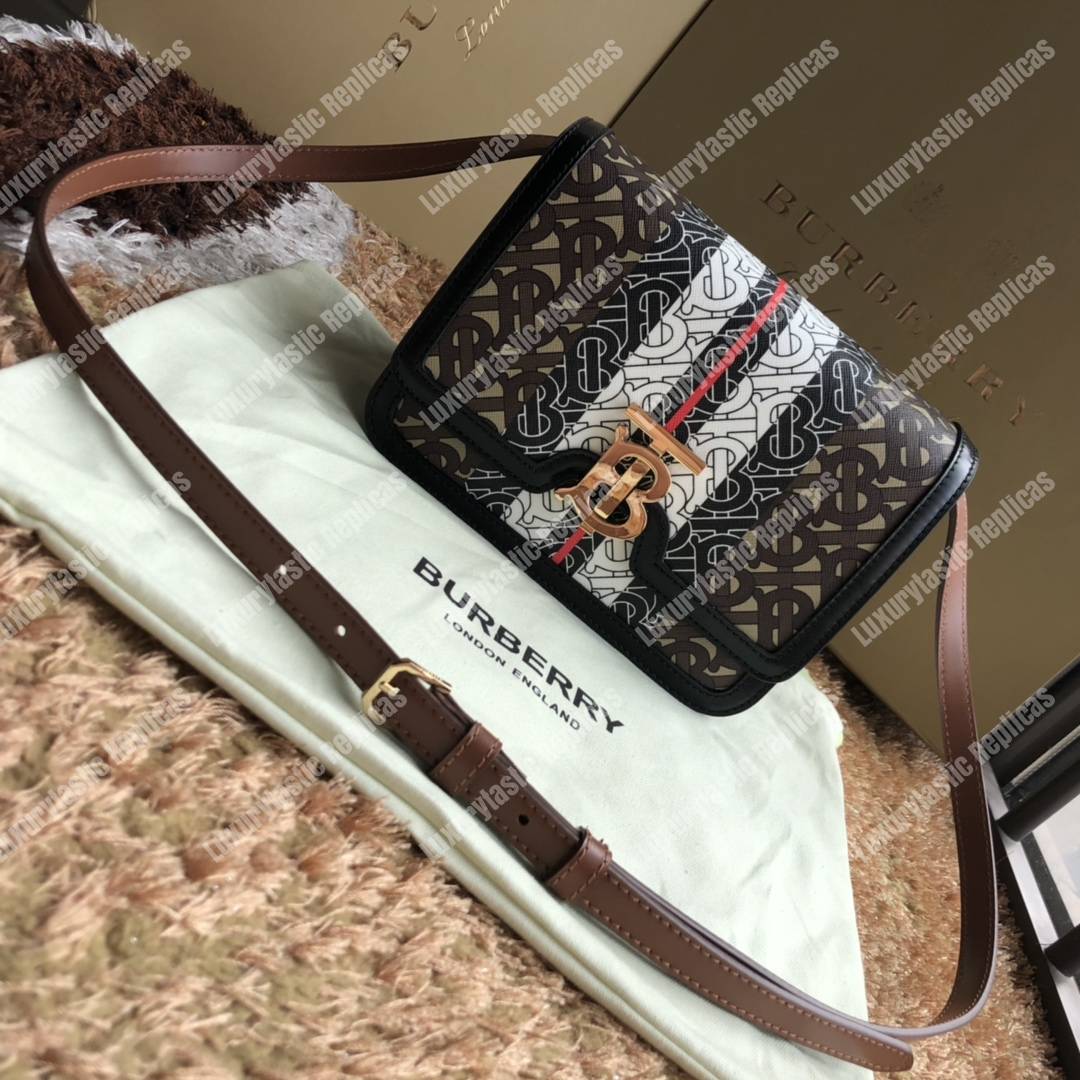 B**rry small monogram stripe e-canvas tb bag bridle brown