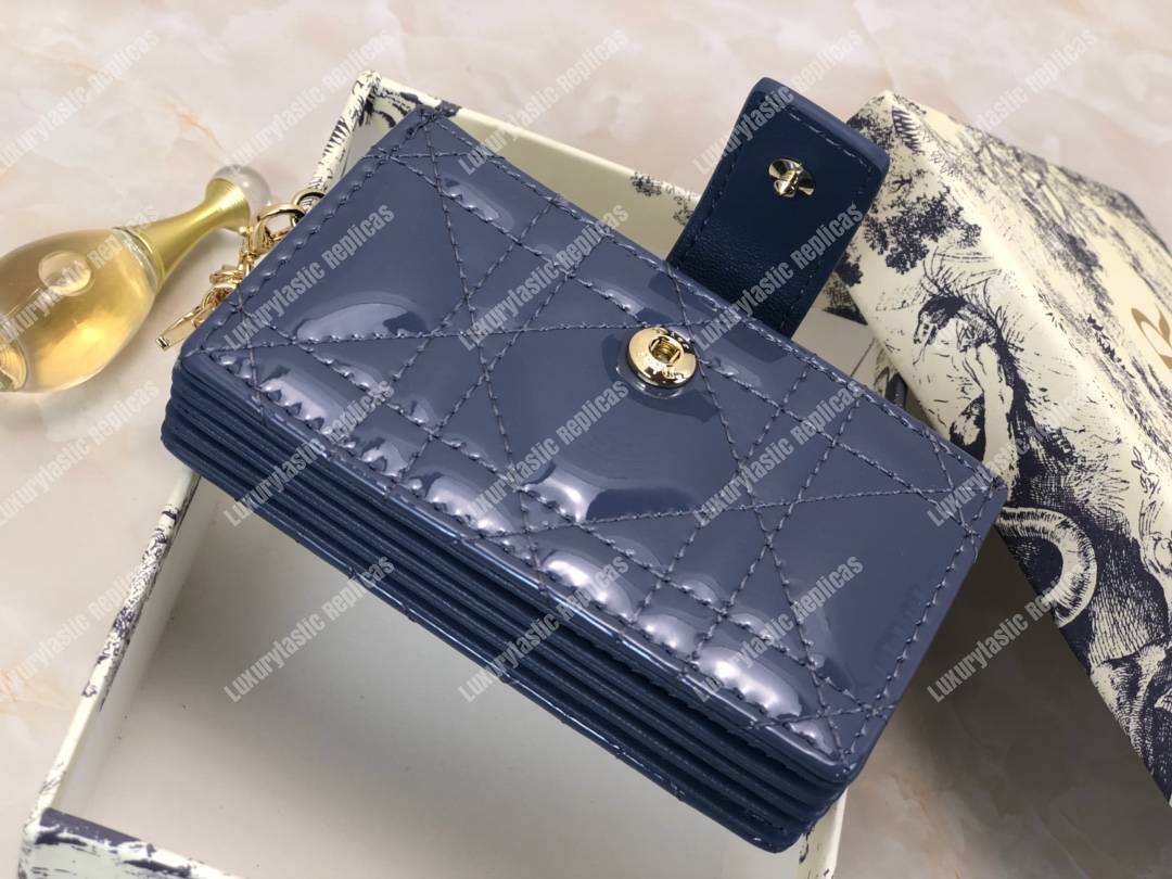 lady D*or calfskin card holder denim blue