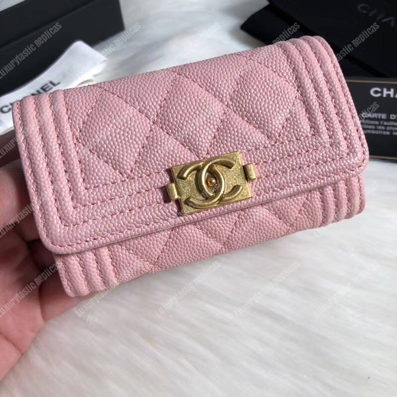 Ch*el boy small flap wallet pink