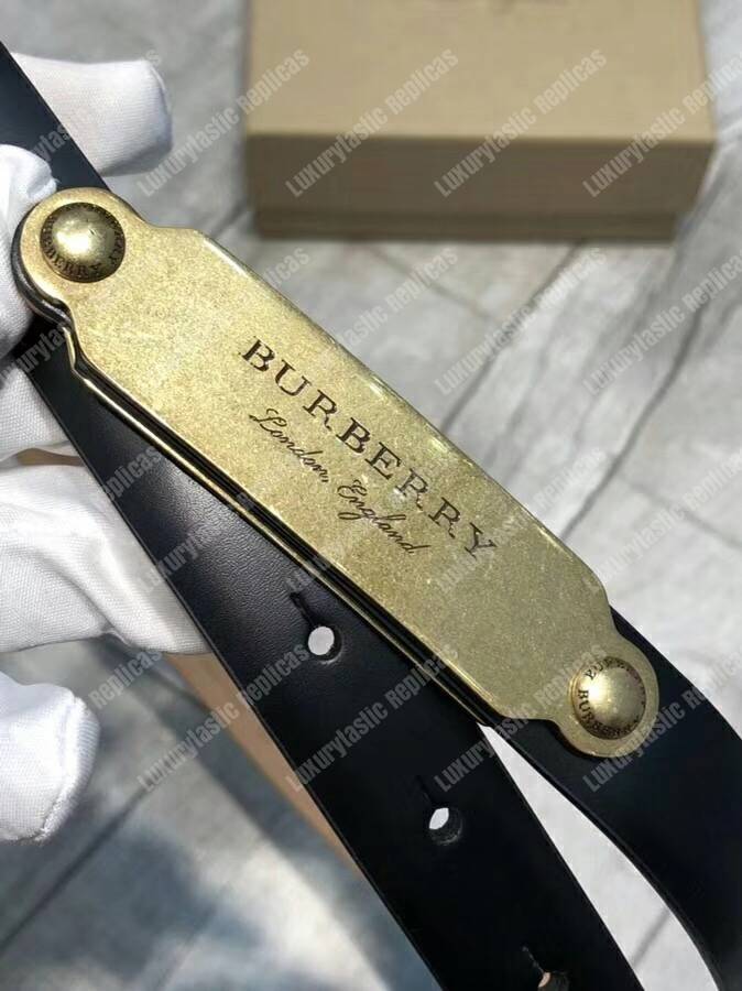 B**rry brass plaque buckle embossed bridle leather belt black