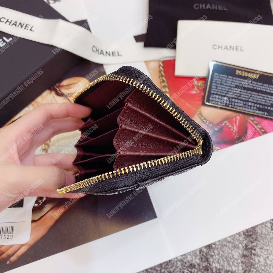 Ch*el classic zipper coin purse gold tone black