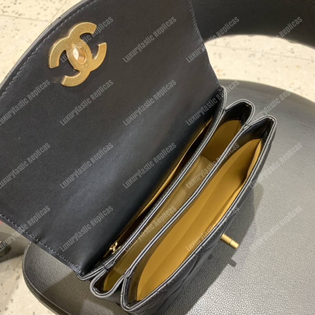 Ch*el flap bag with top handle lambskin black