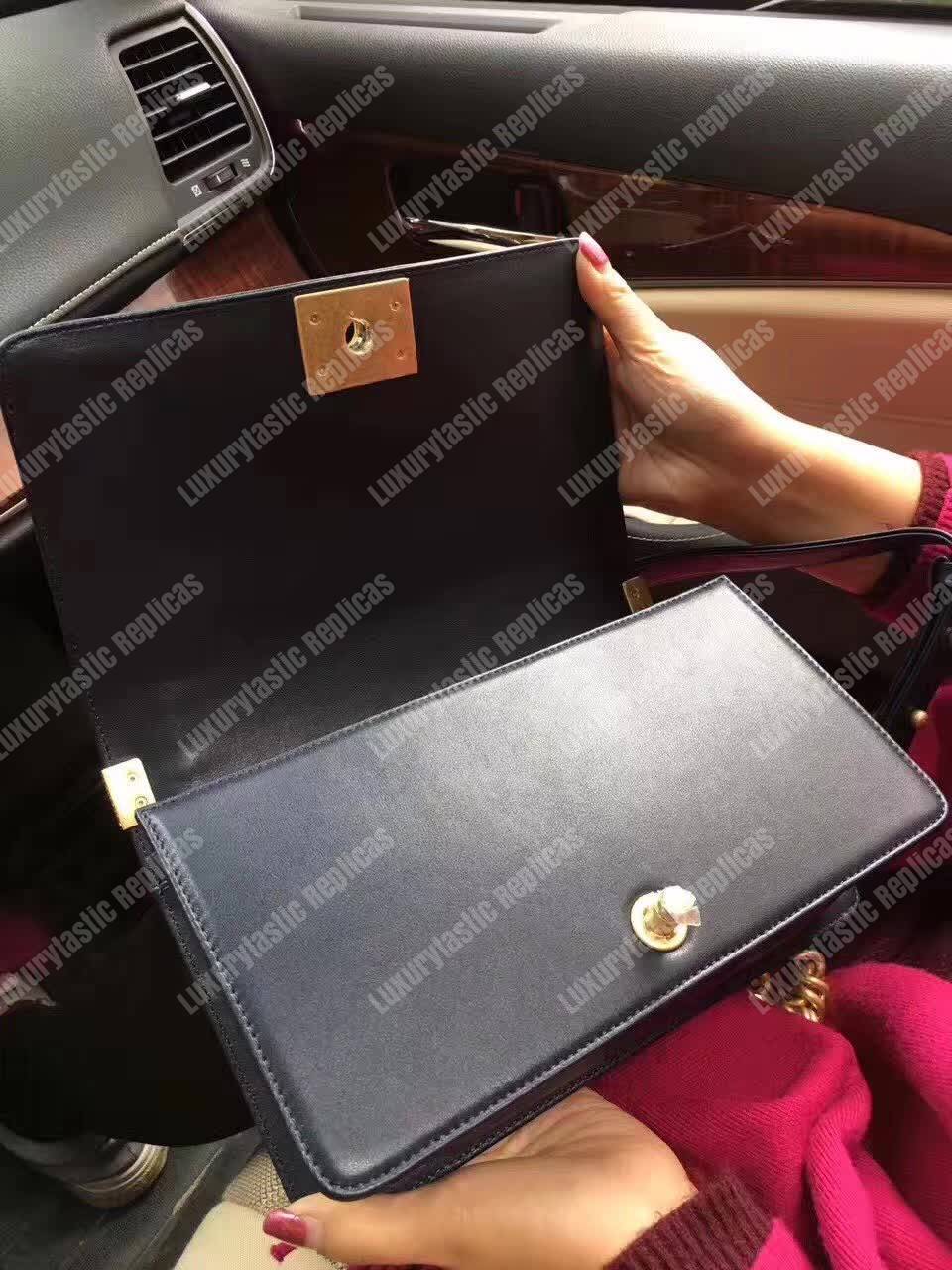 Ch*el medium boy flap bag black