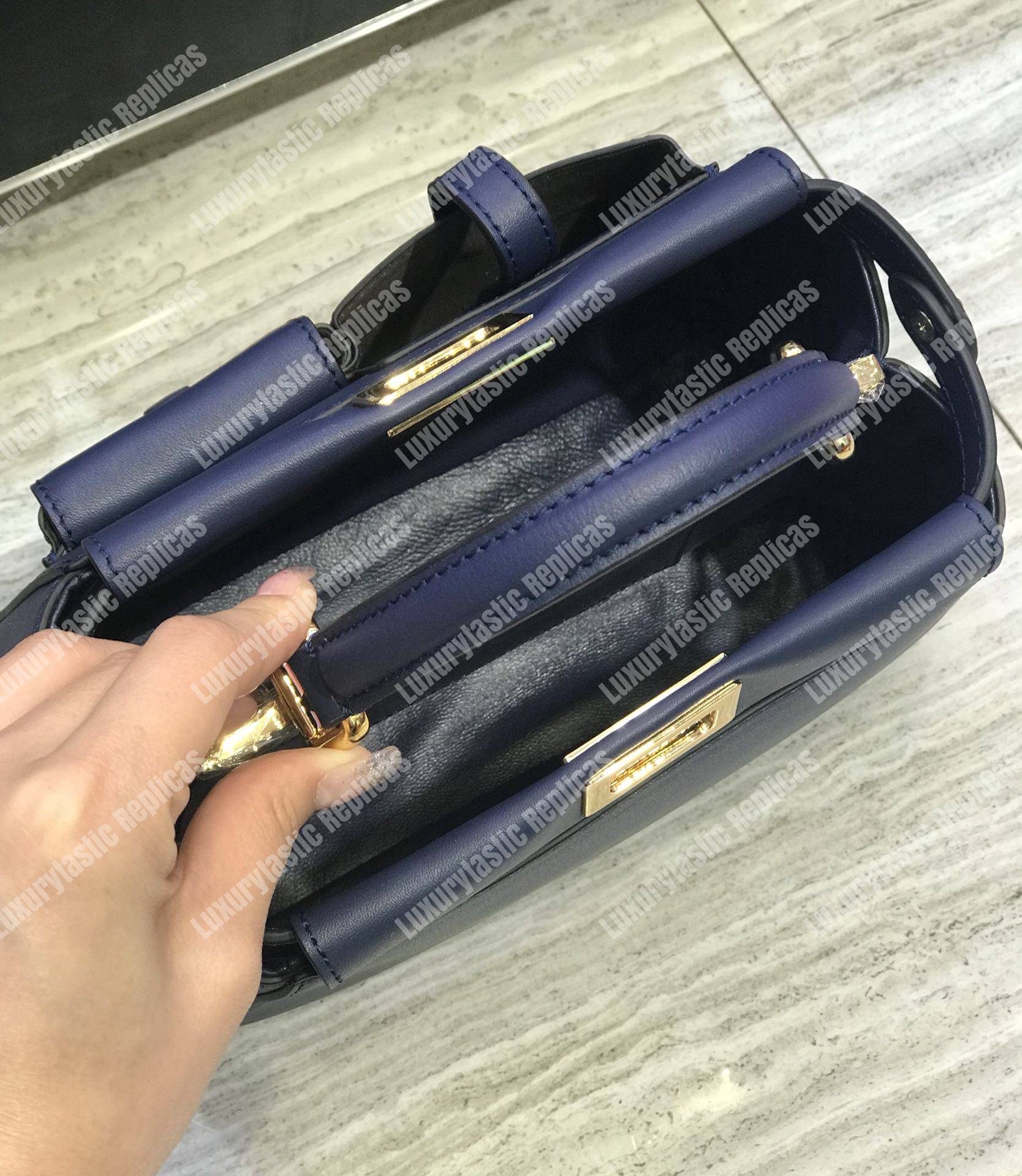 F**di peekaboo iconic mini blue leather bag