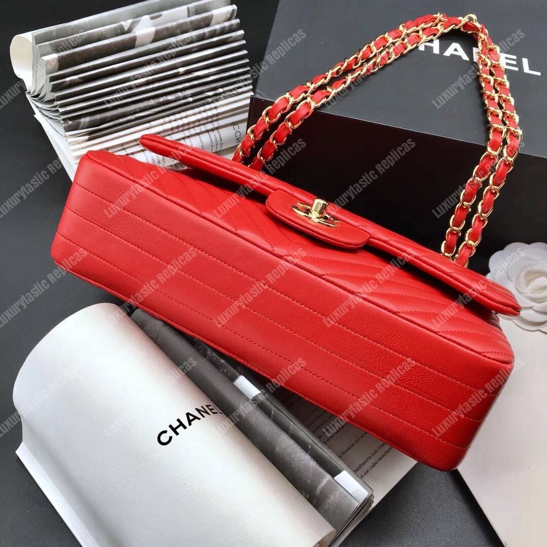 Ch*el classic medium handbag red