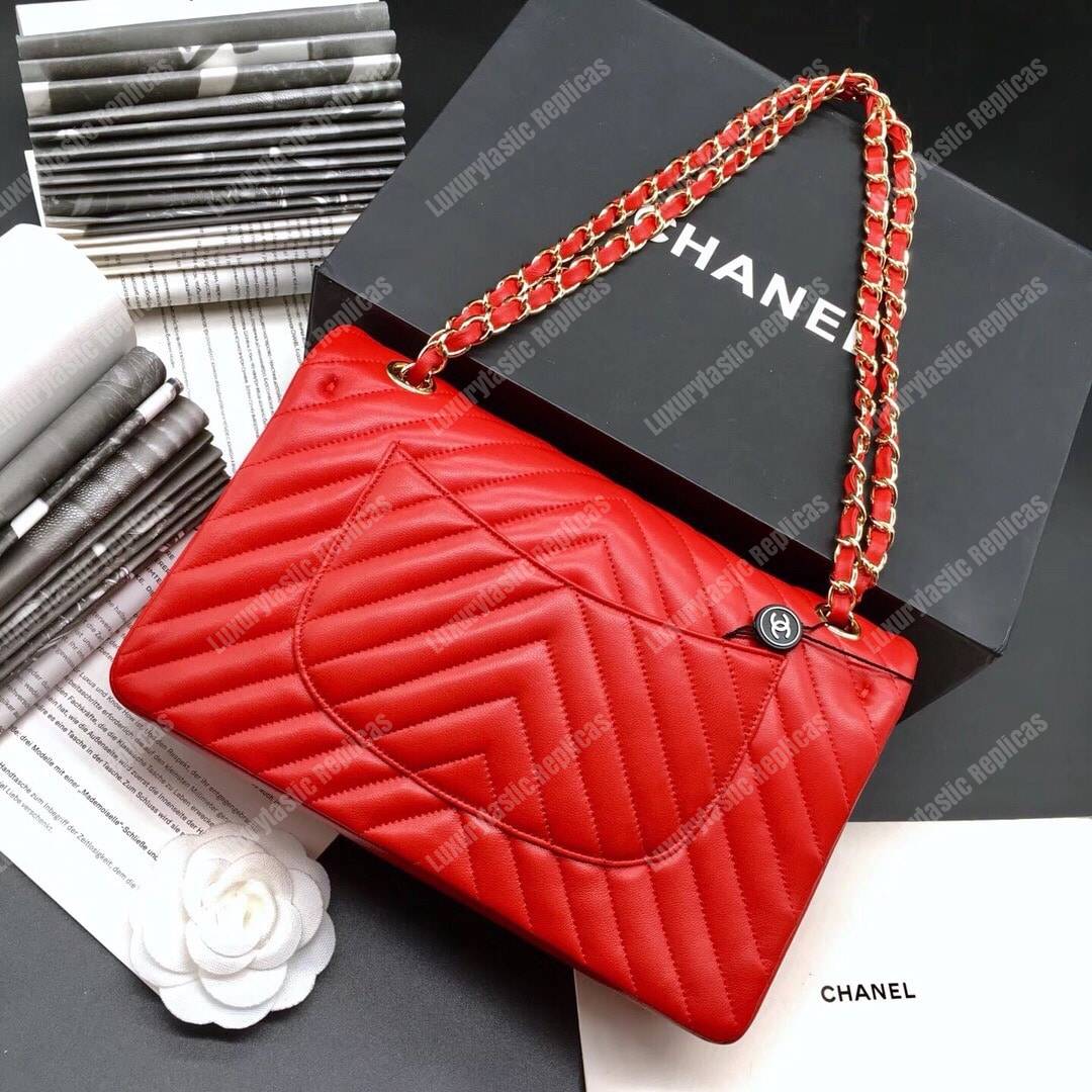 Ch*el classic medium handbag red