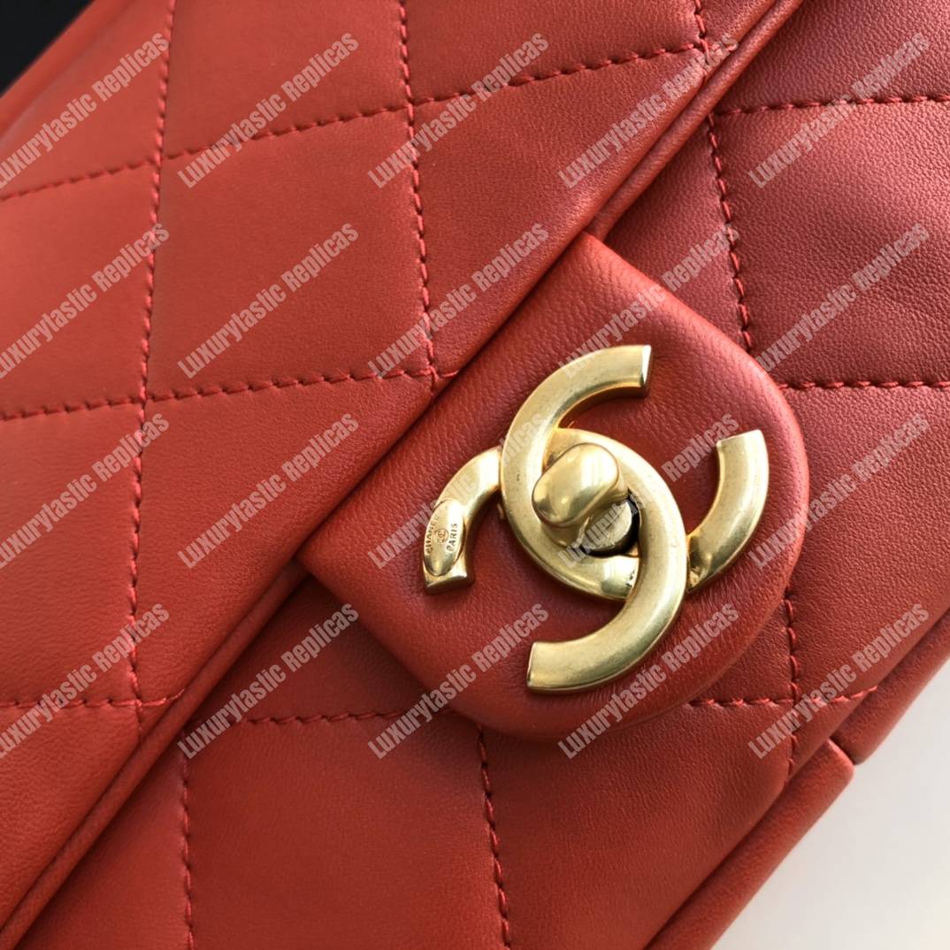 Ch*el lambskin flap bag red