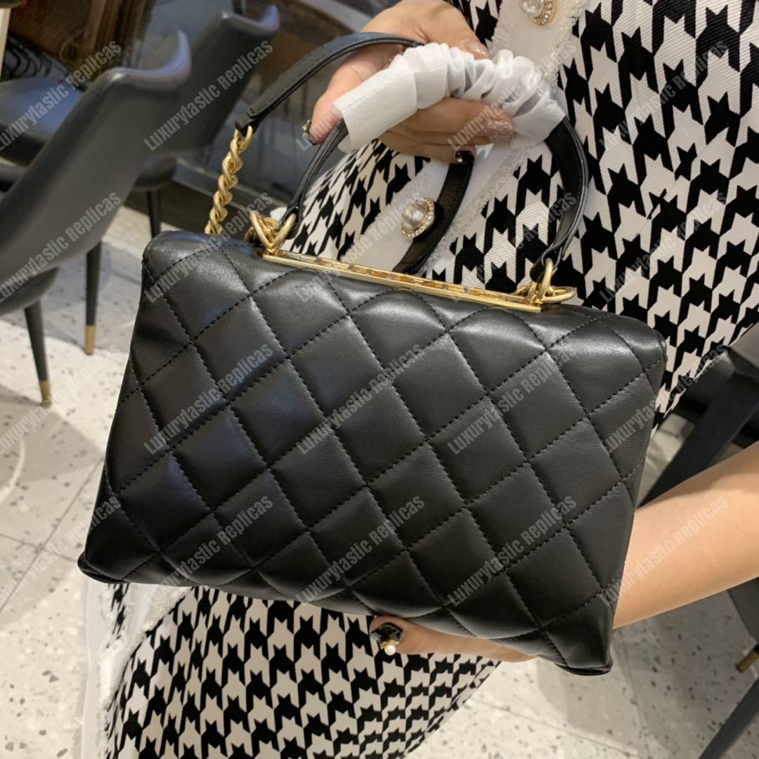 Ch*el flap bag with top handle lambskin black