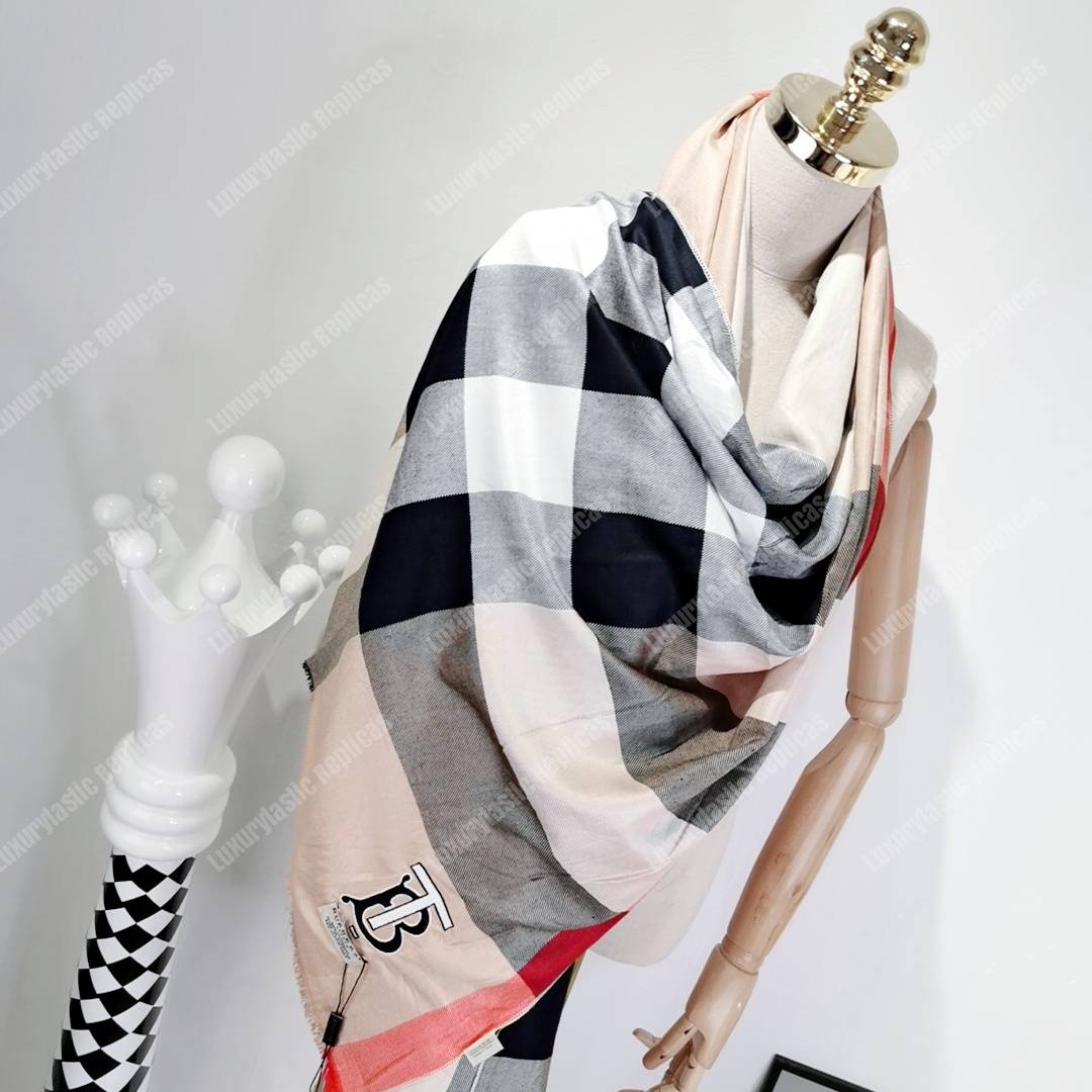 B**rry cashmere scarf black beige red tb monogram