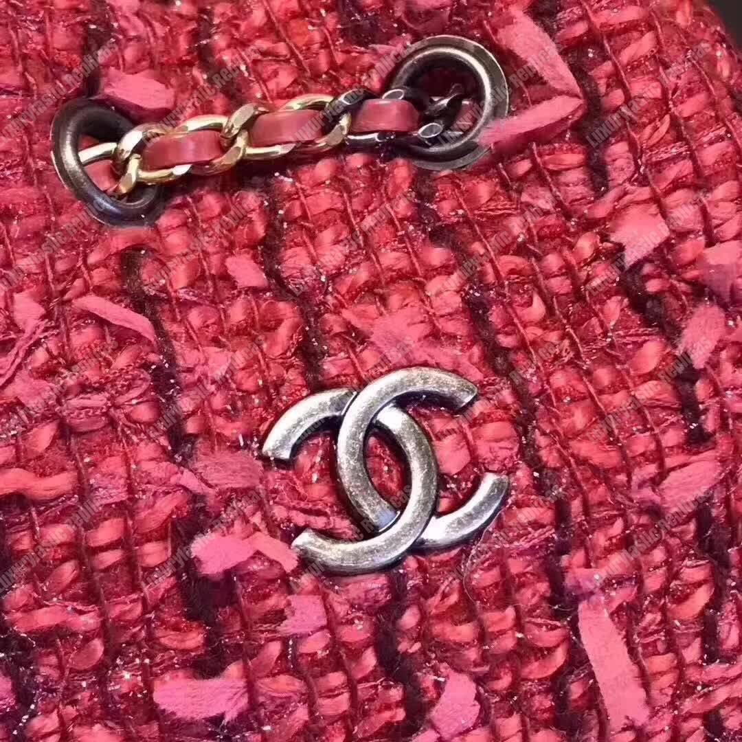 Ch*el small tweed gabrielle hobo backpack red