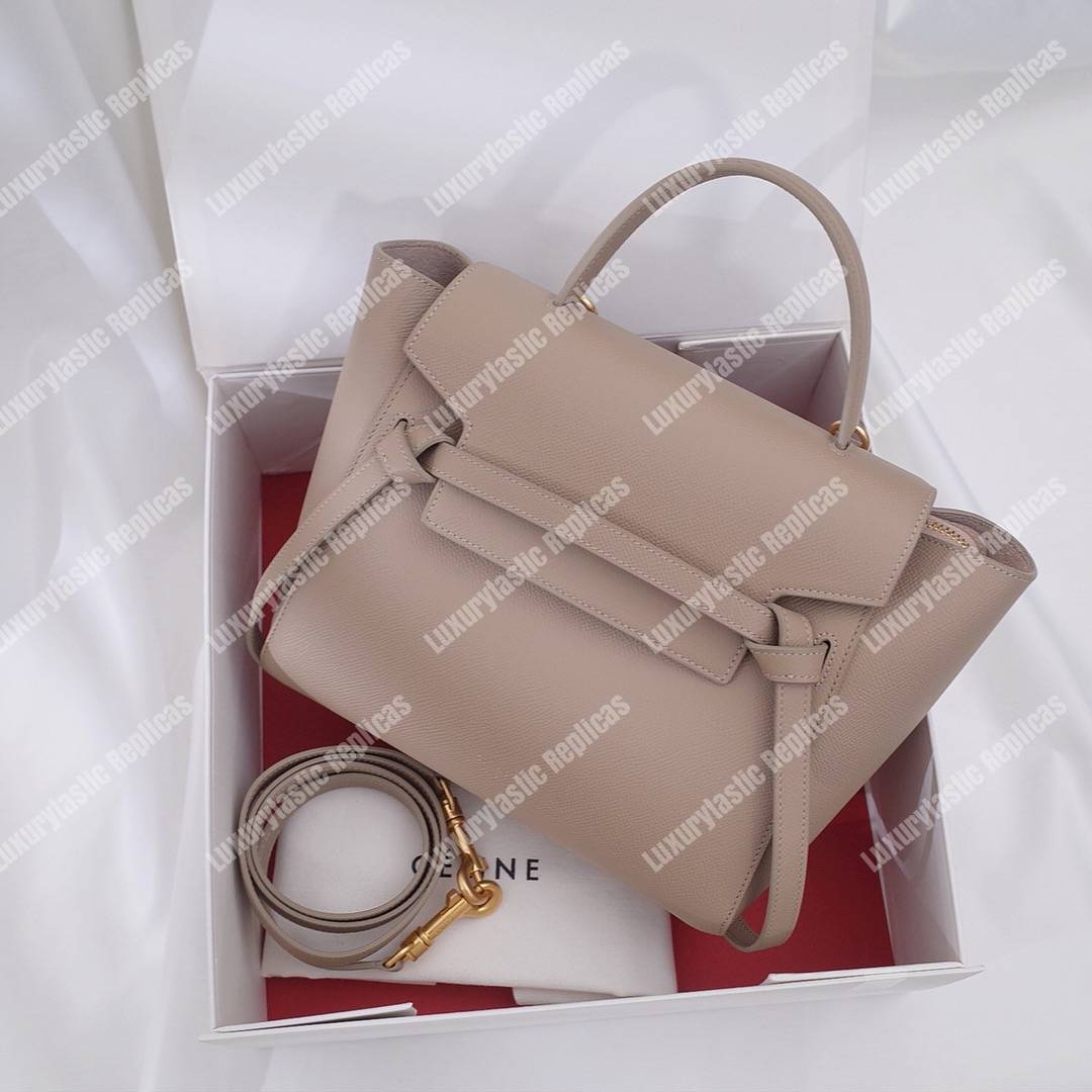 Ce**e micro belt bag in grained calfskin light taupe