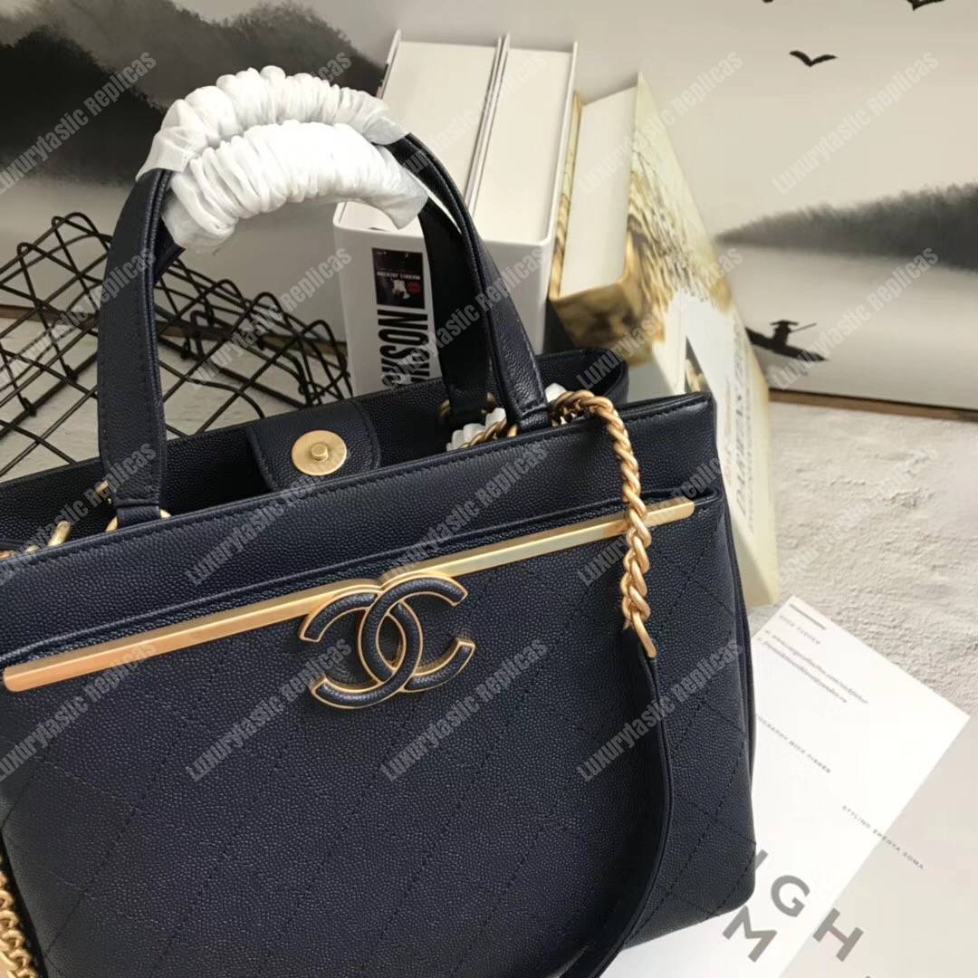 Ch*el large shopping bag navy blue