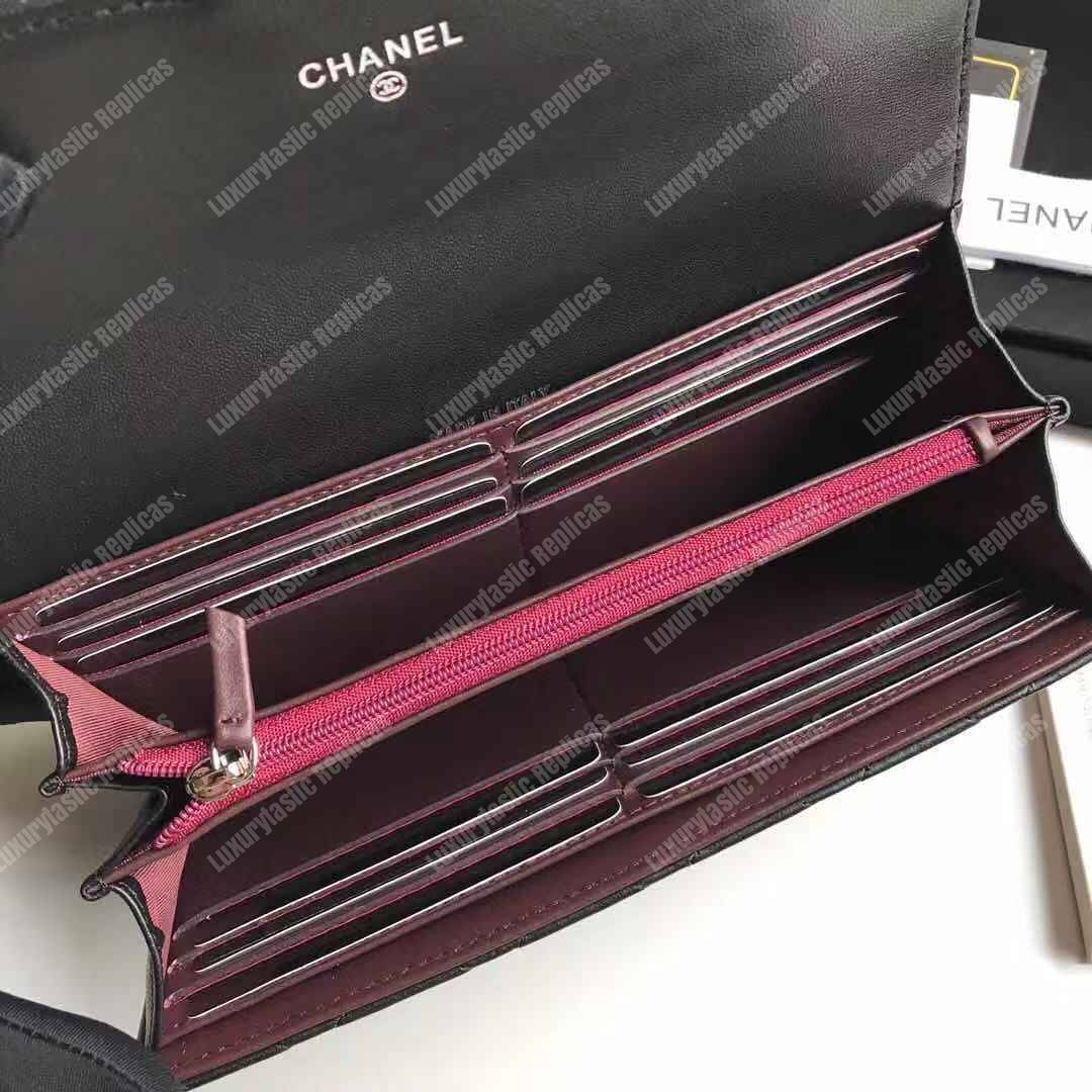 Ch*el classic long flap wallet lambskin black