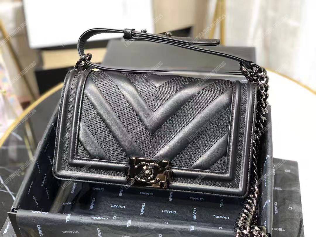 Ch*el boy handbag calfskin ruthenium