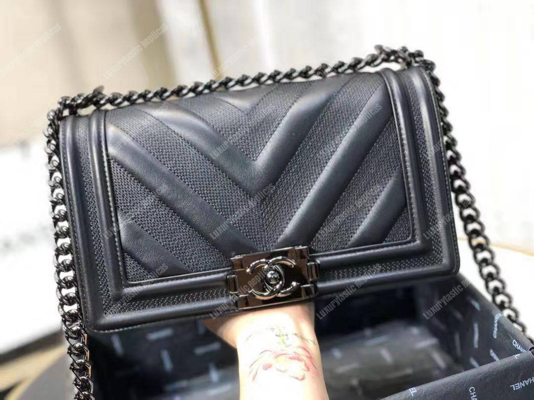 Ch*el boy handbag calfskin ruthenium