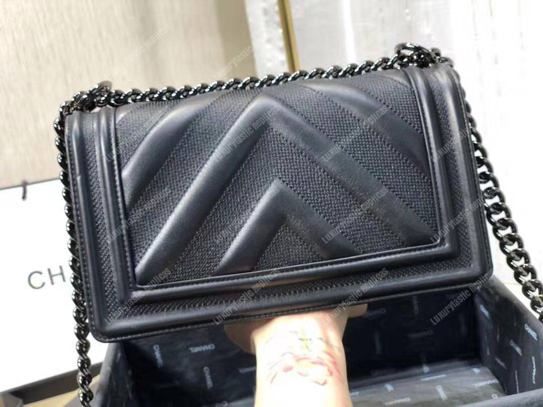 Ch*el boy handbag calfskin ruthenium