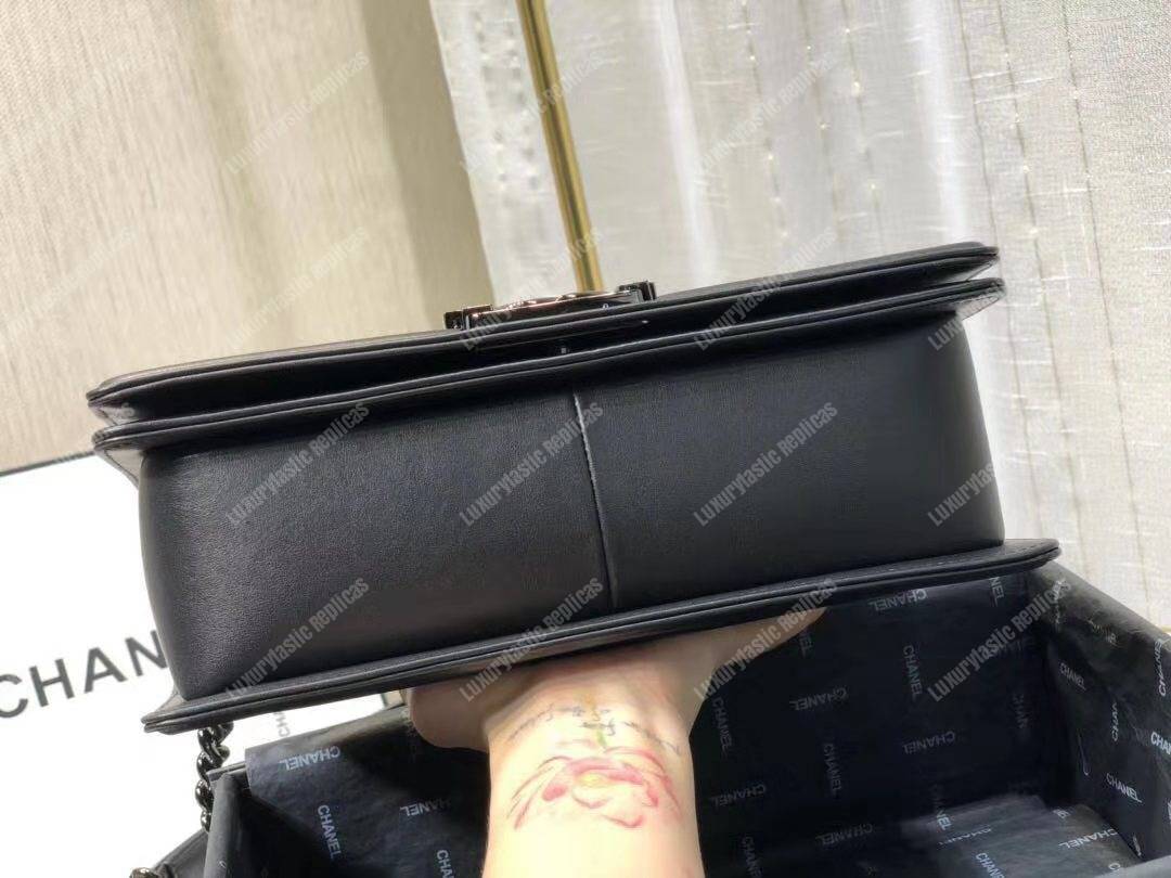 Ch*el boy handbag calfskin ruthenium