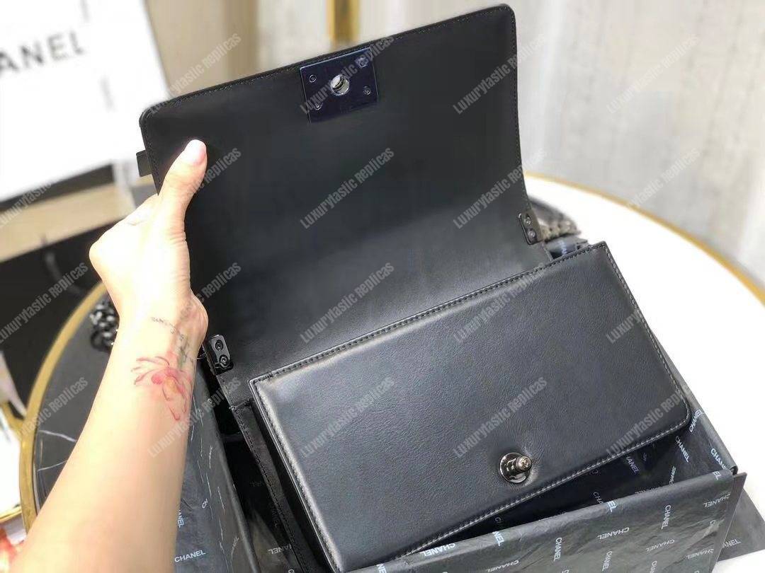 Ch*el boy handbag calfskin ruthenium