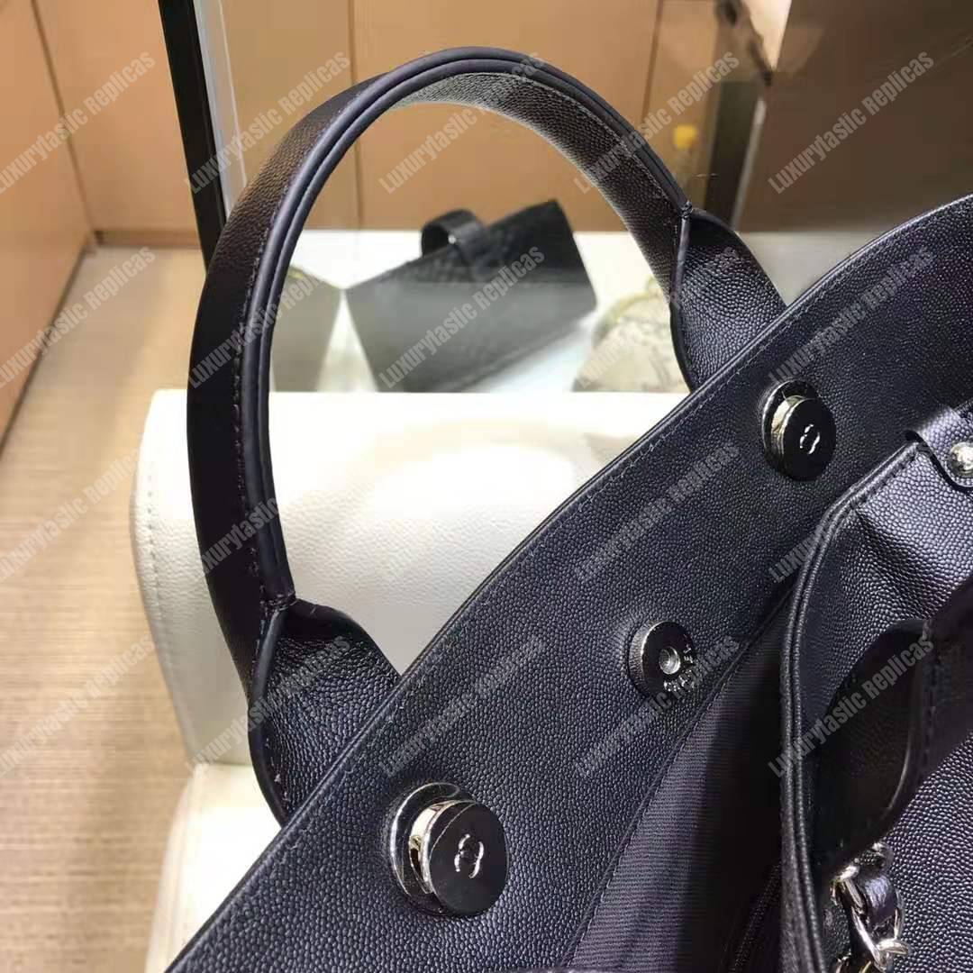 Ch*el studded calfskin small deauville tote bag silver-tone