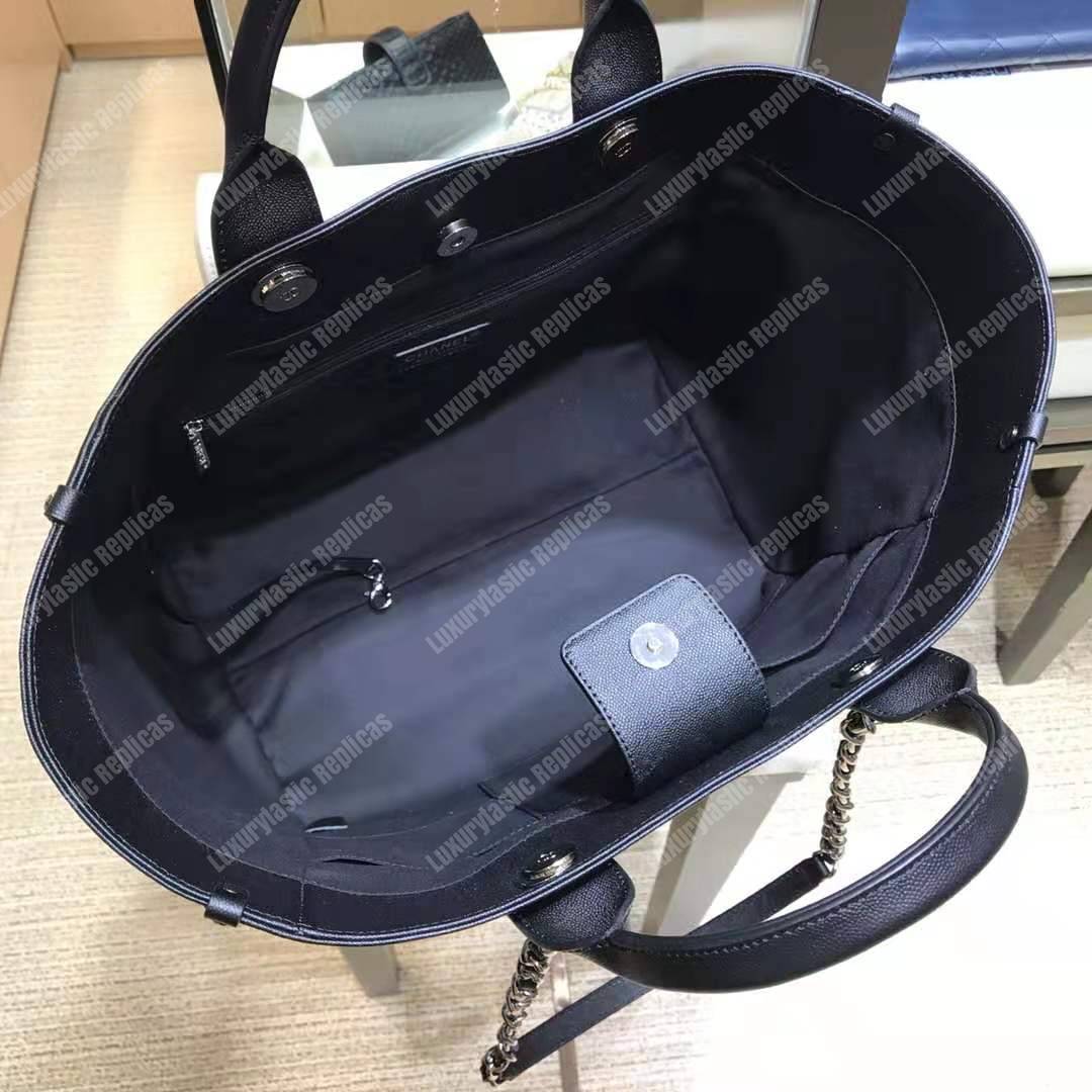 Ch*el studded calfskin small deauville tote bag silver-tone