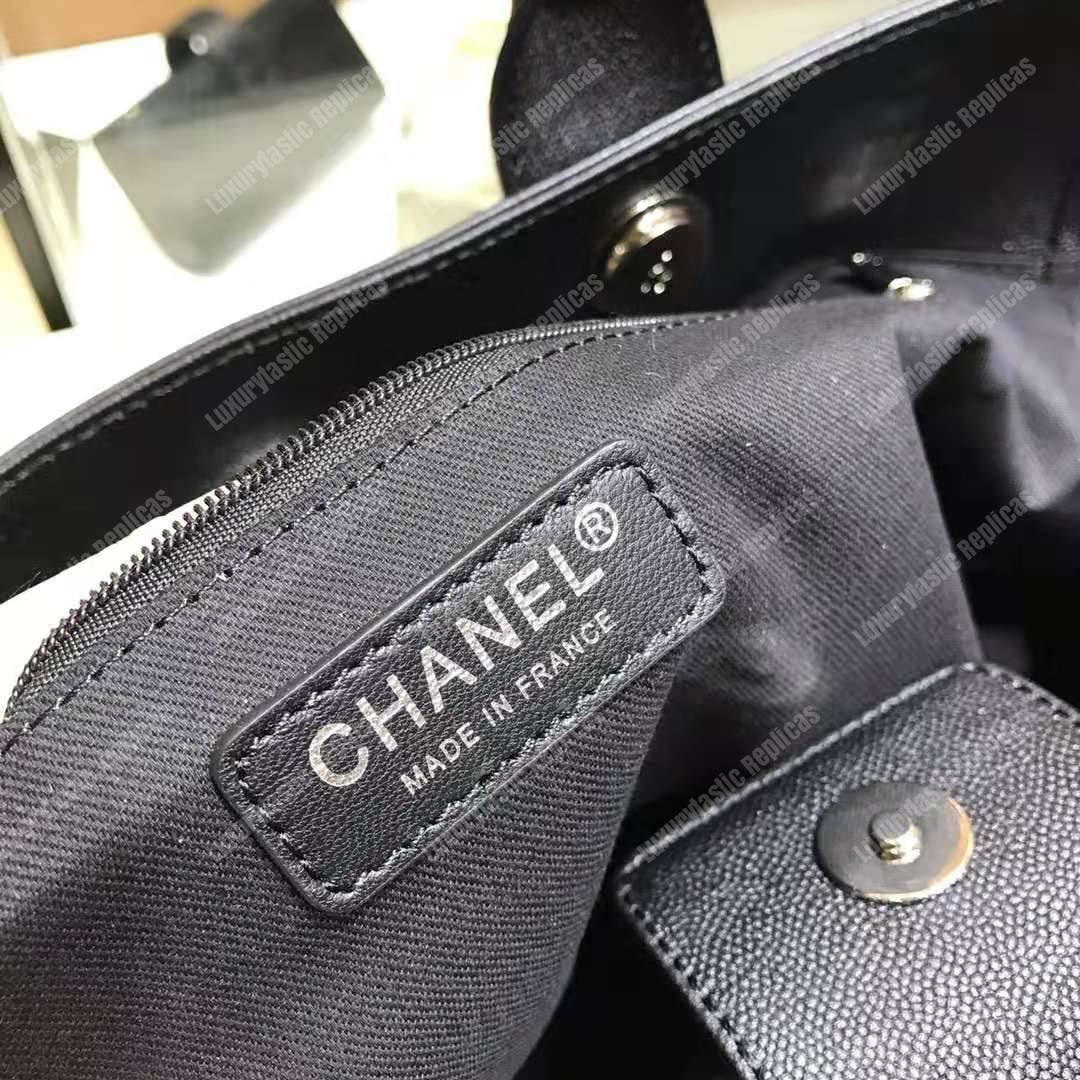 Ch*el studded calfskin small deauville tote bag silver-tone