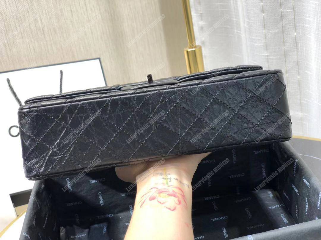 Ch*el 2.55 aged calfskin handbag black