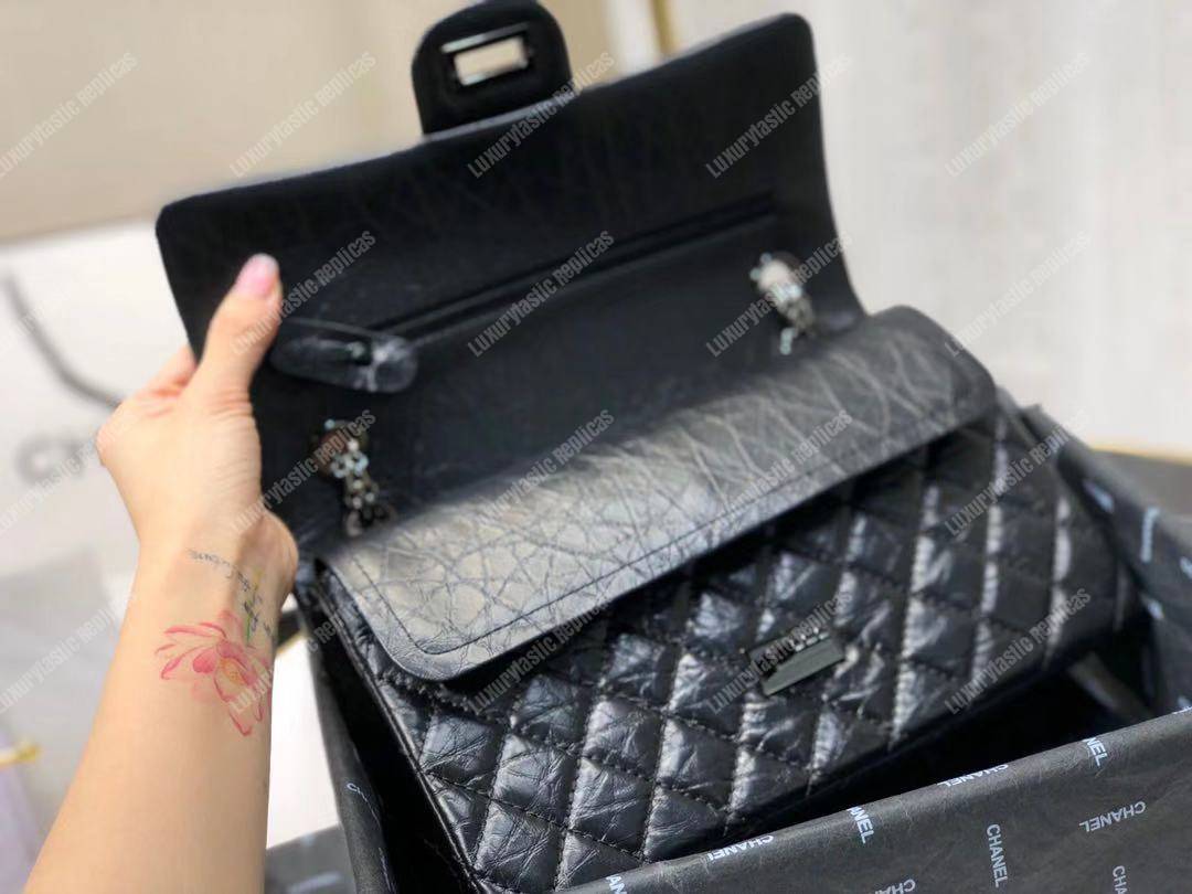 Ch*el 2.55 aged calfskin handbag black