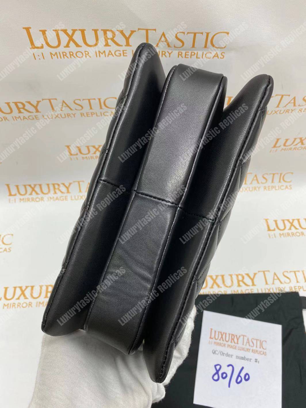 Ch*el small flap bag with top handle black-gold