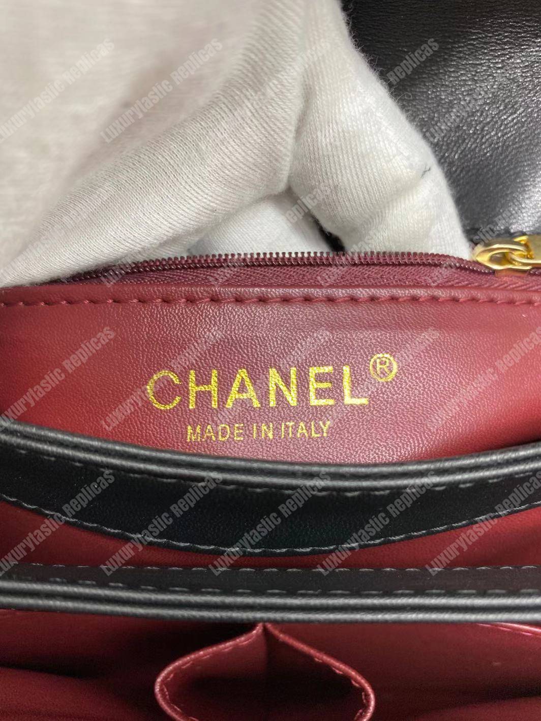 Ch*el small flap bag with top handle black-gold