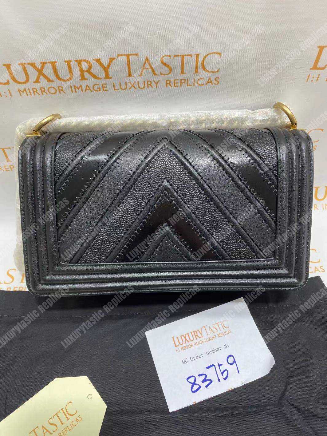 Ch*el medium boy flap bag black