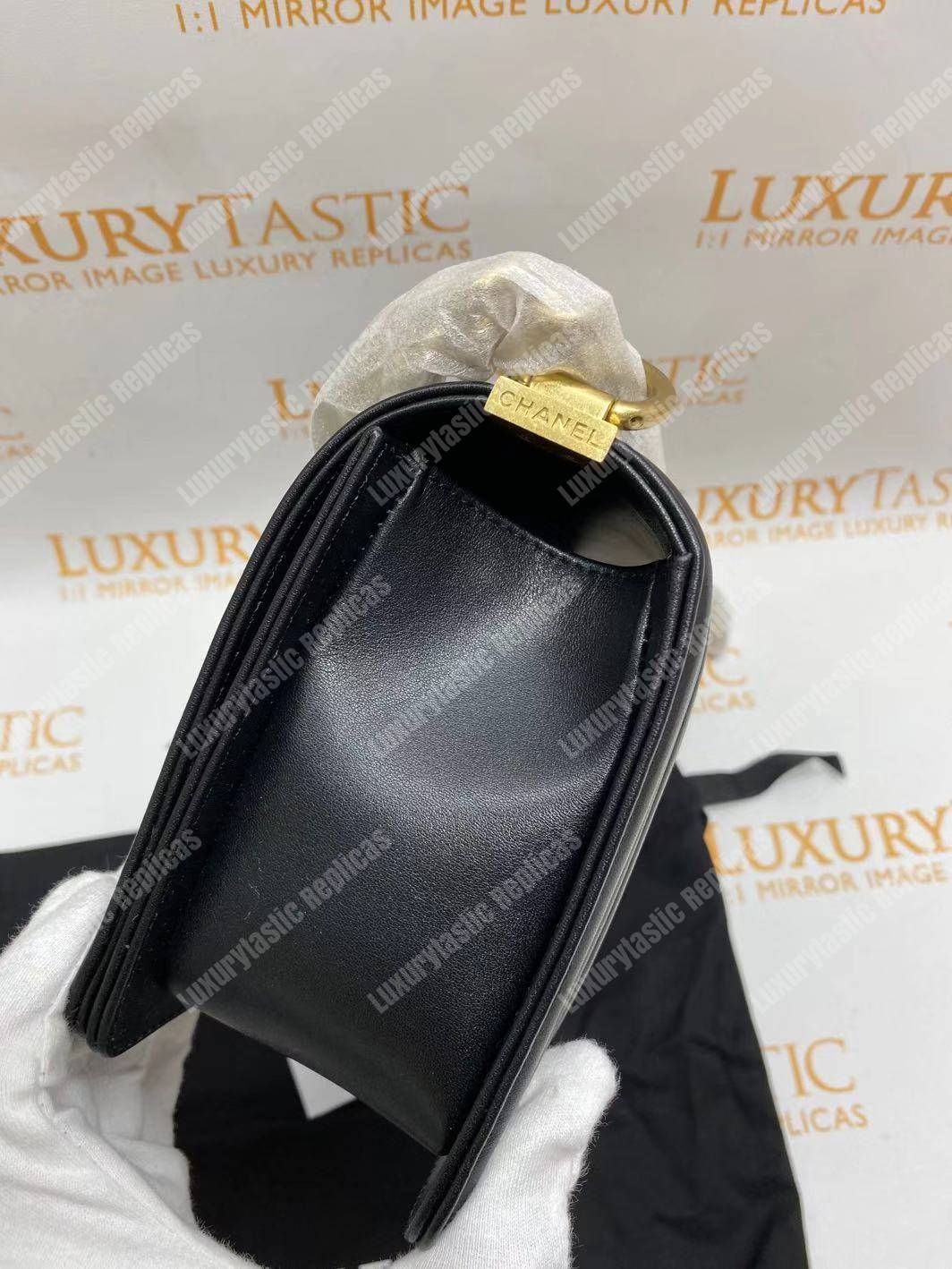 Ch*el medium boy flap bag black