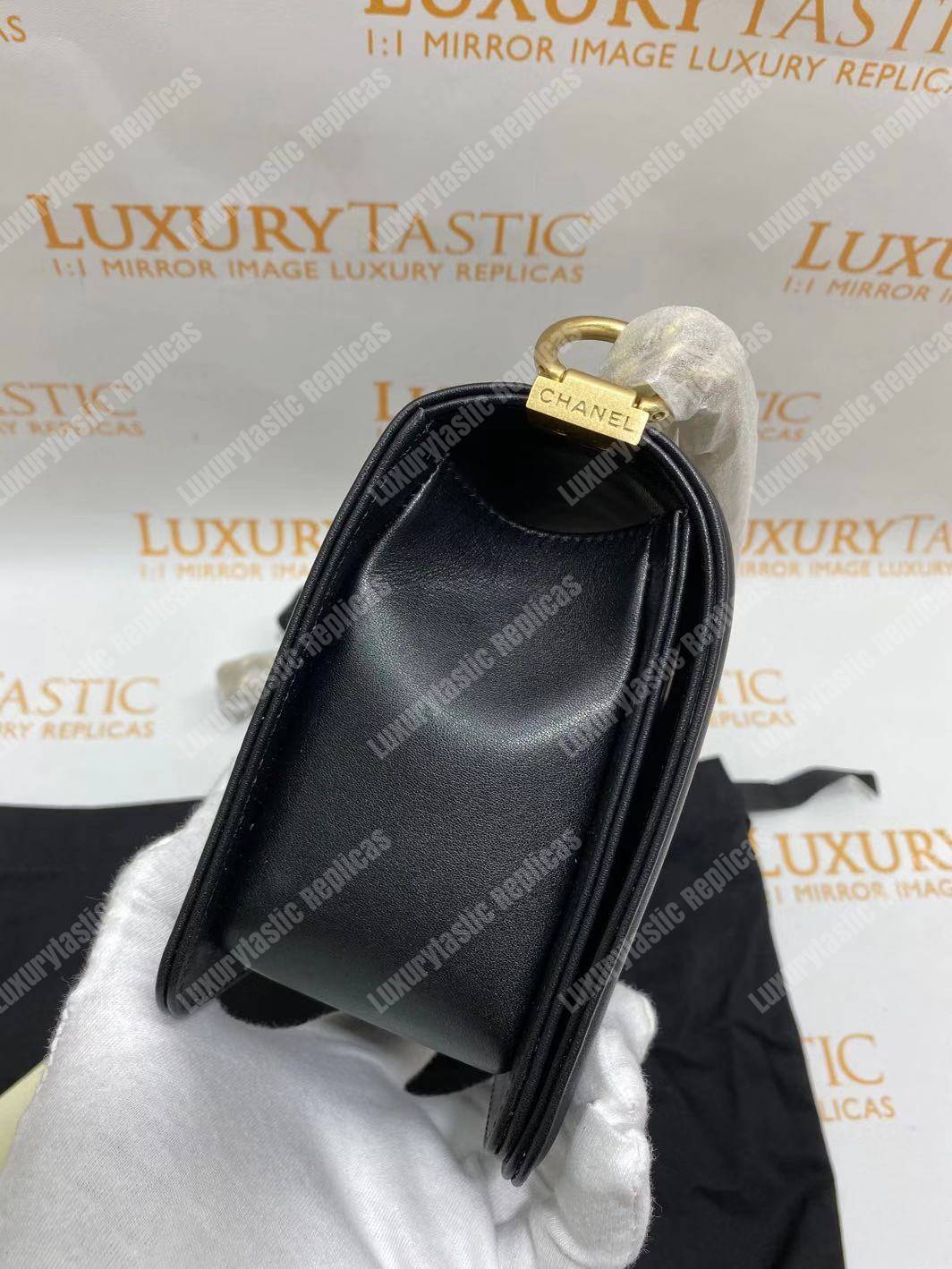 Ch*el medium boy flap bag black
