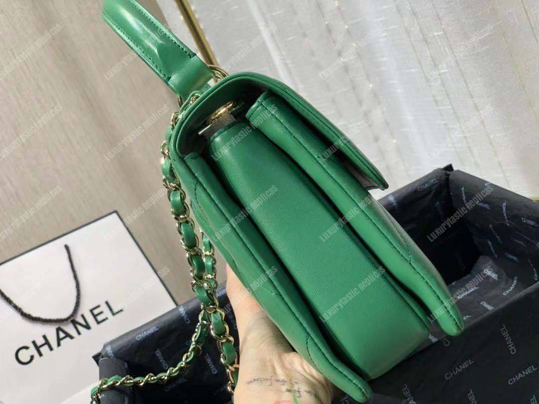 Ch*el small flap bag with top handle green
