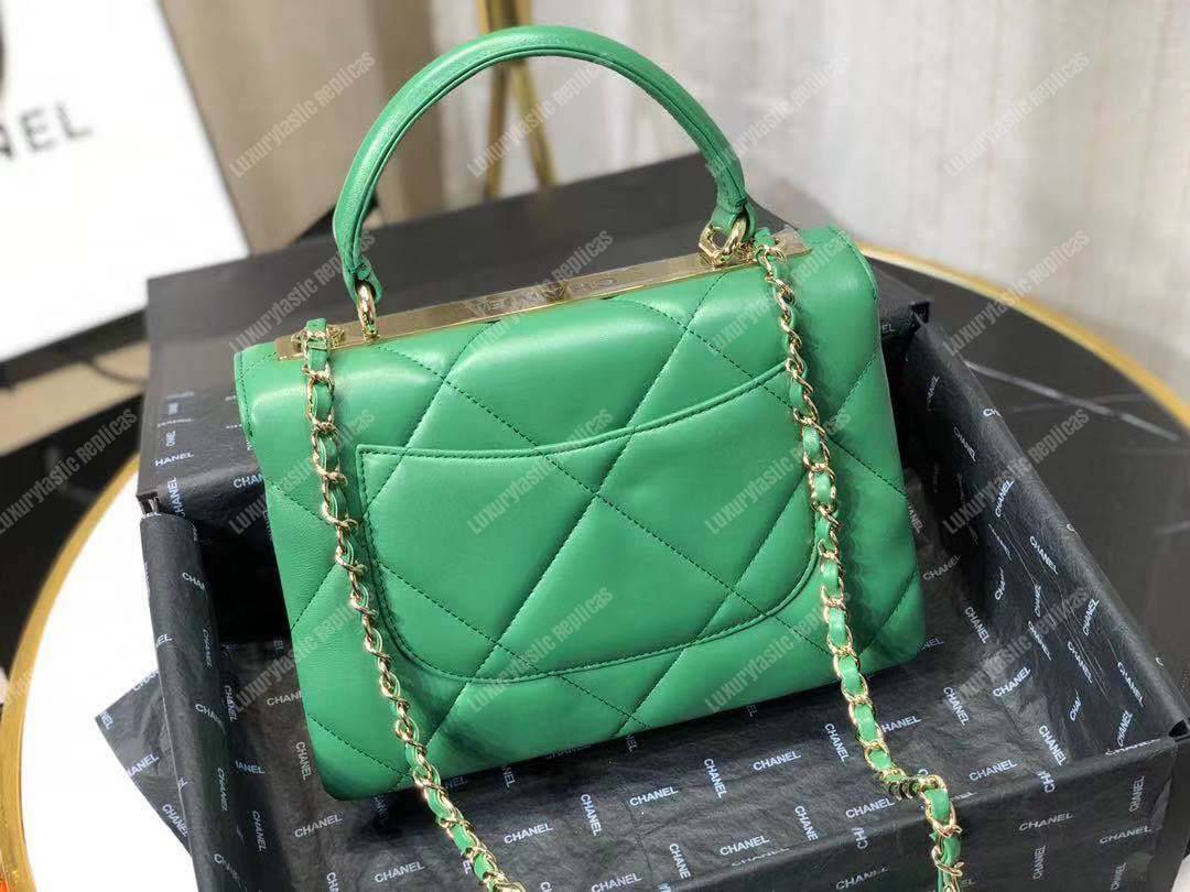 Ch*el small flap bag with top handle green