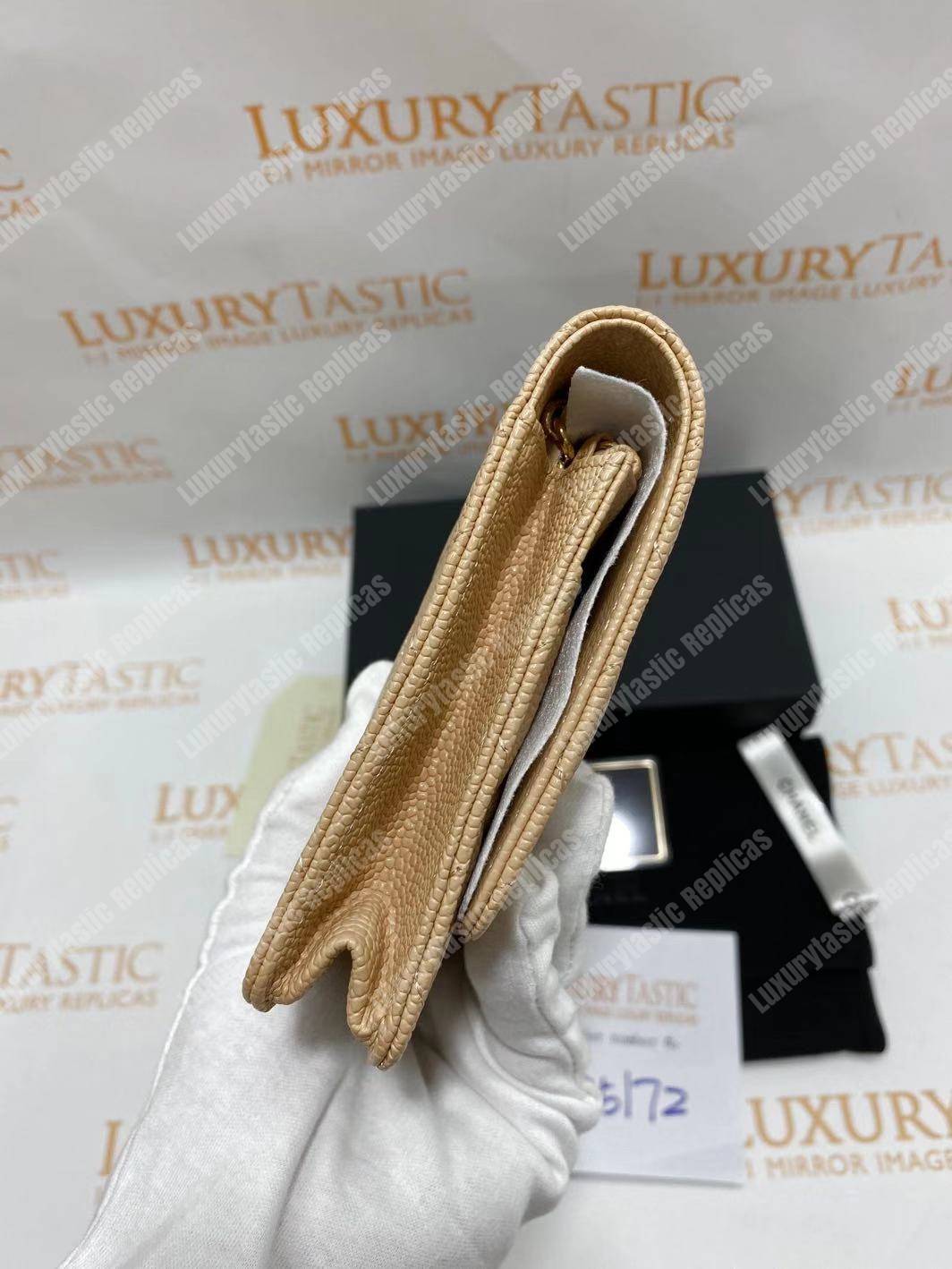 Ch*el wallet on chain – woc classic caviar gold-toned metal light yellow