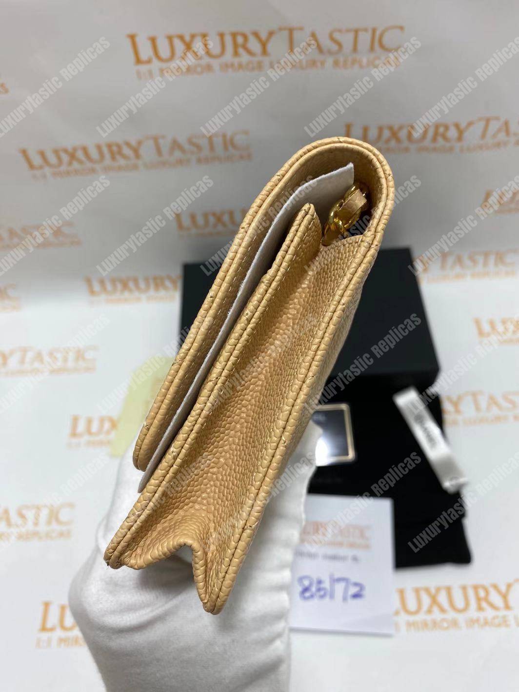 Ch*el wallet on chain – woc classic caviar gold-toned metal light yellow