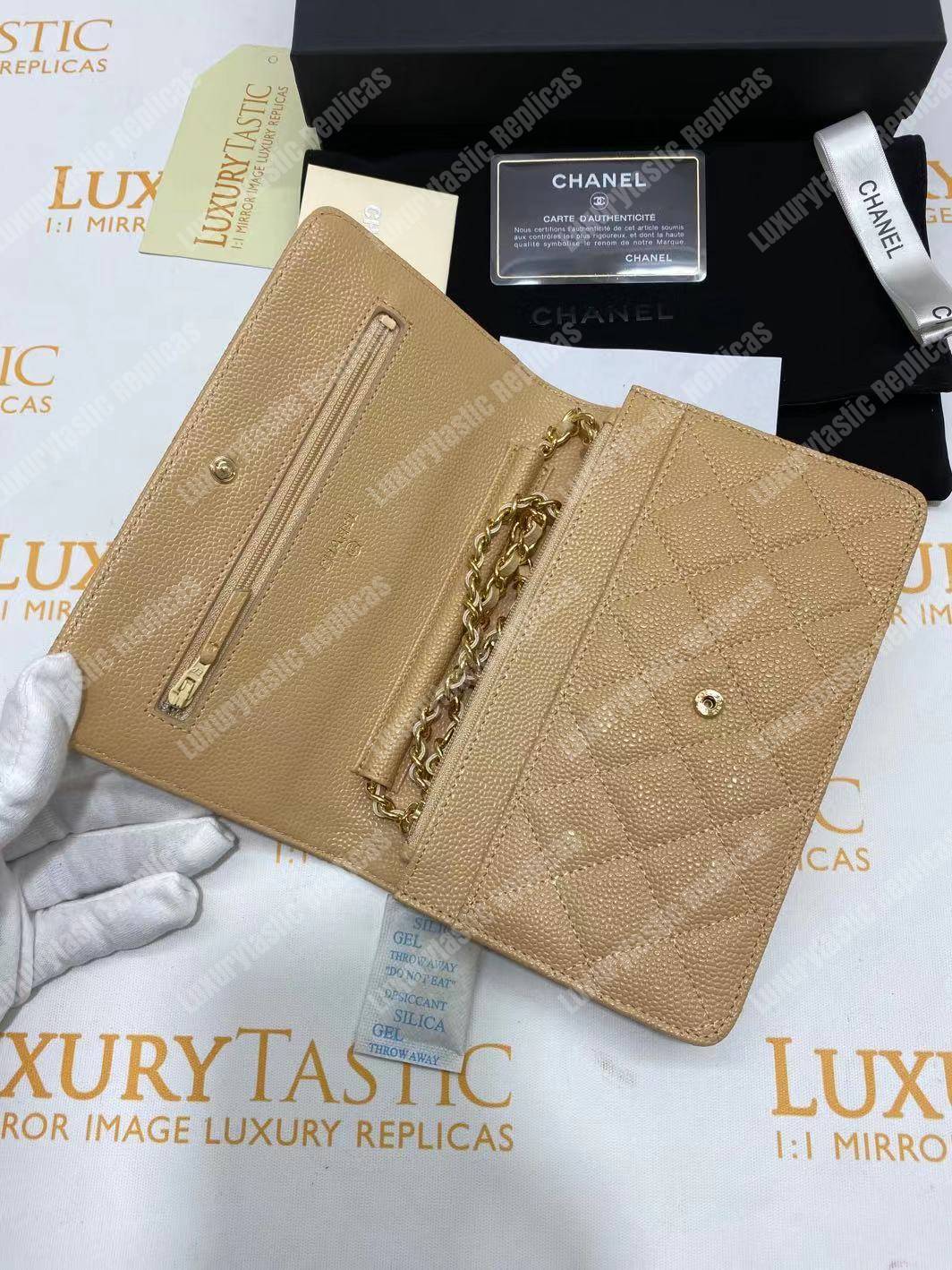 Ch*el wallet on chain – woc classic caviar gold-toned metal light yellow