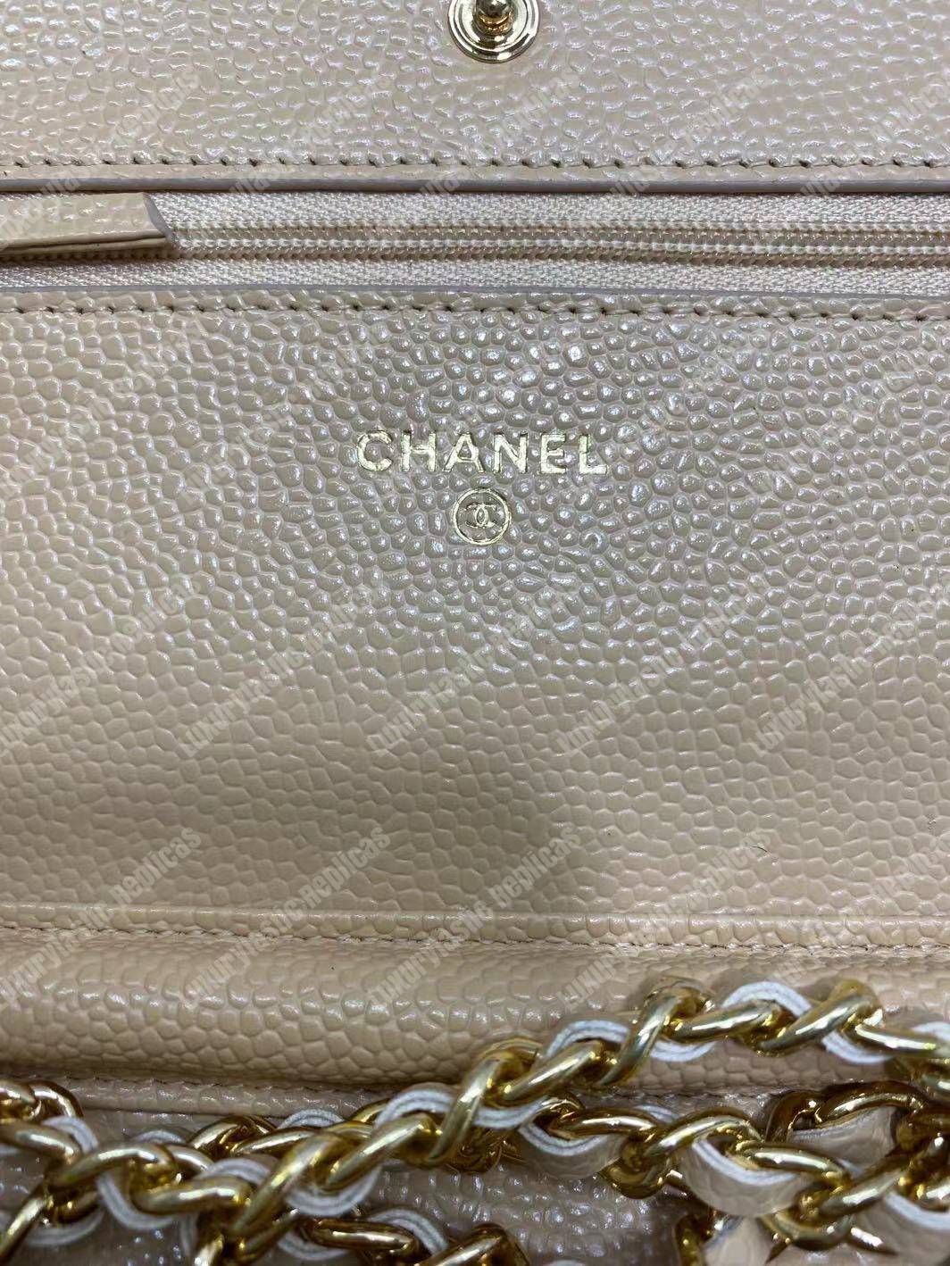 Ch*el wallet on chain – woc classic caviar gold-toned metal light yellow