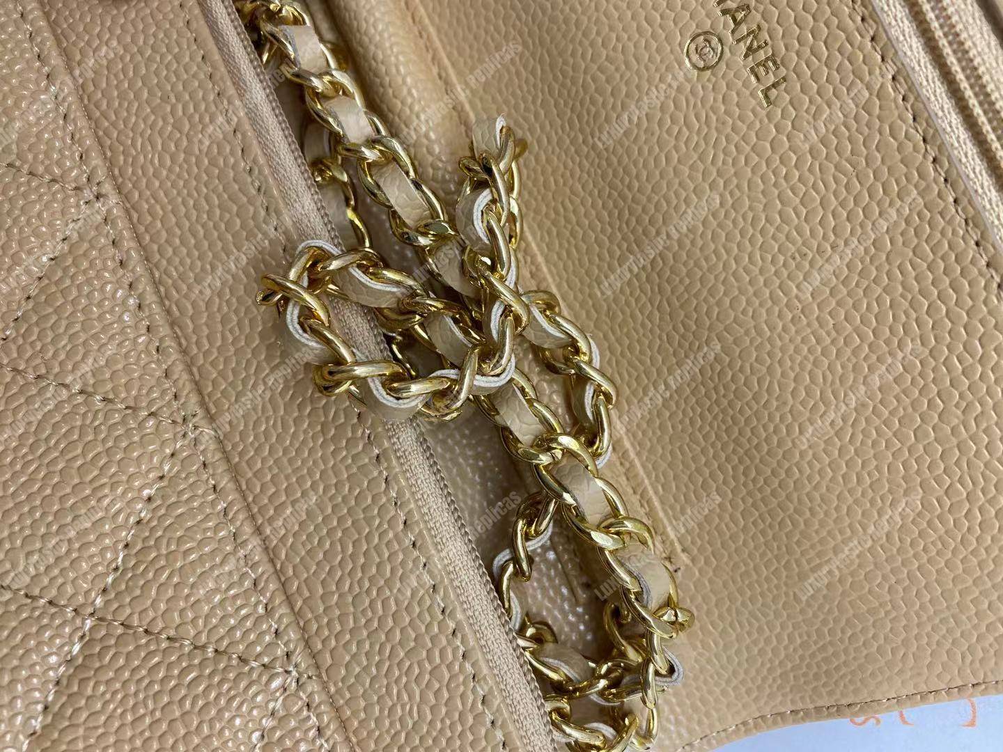 Ch*el wallet on chain – woc classic caviar gold-toned metal light yellow