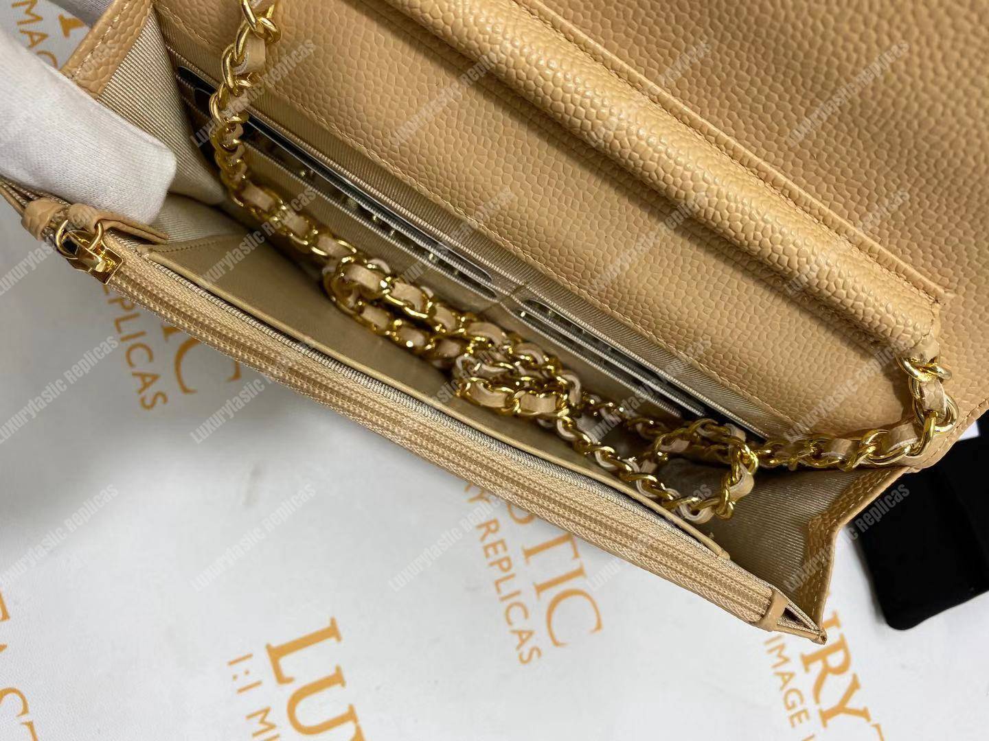 Ch*el wallet on chain – woc classic caviar gold-toned metal light yellow
