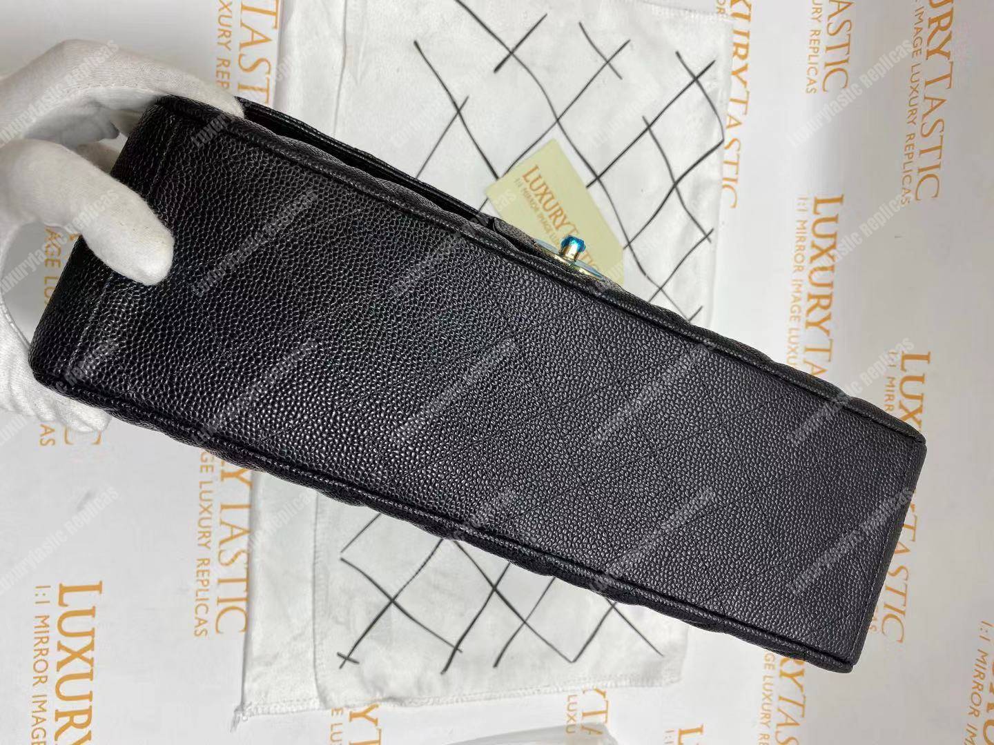 Ch*el classic maxi handbag black grained calfskin silver-toned