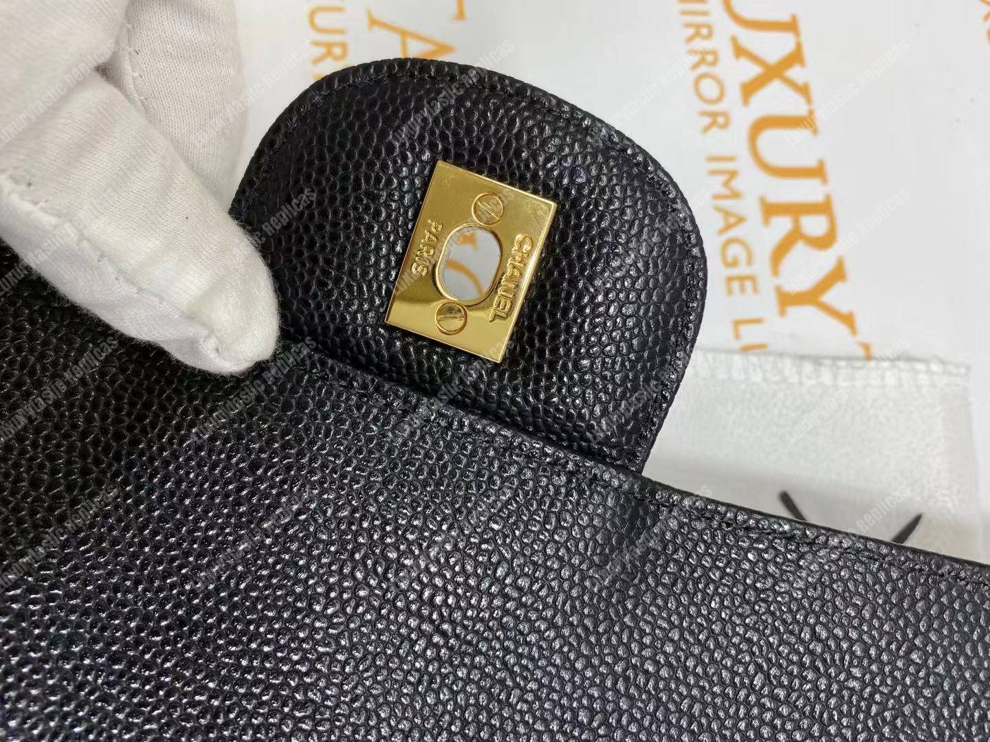 Ch*el classic maxi handbag black grained calfskin silver-toned