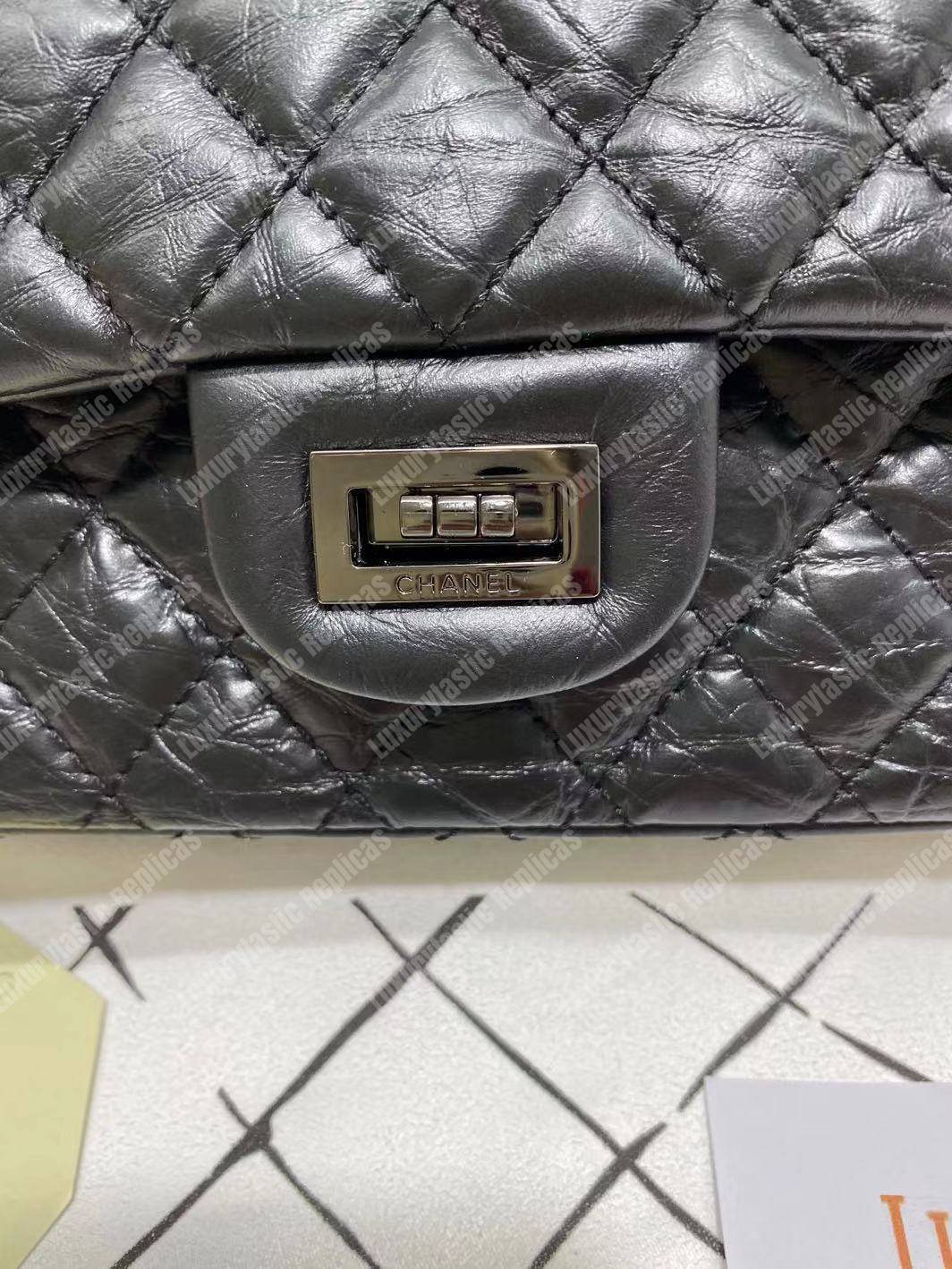 Ch*el 2.55 aged calfskin handbag black