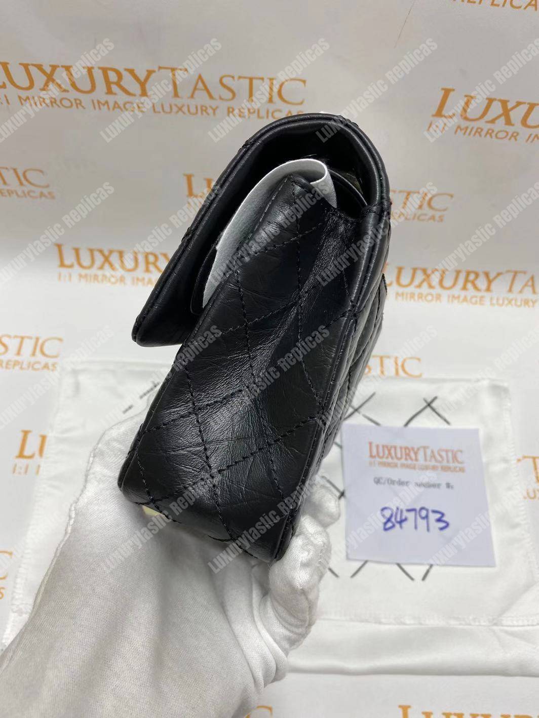 Ch*el 2.55 aged calfskin handbag black