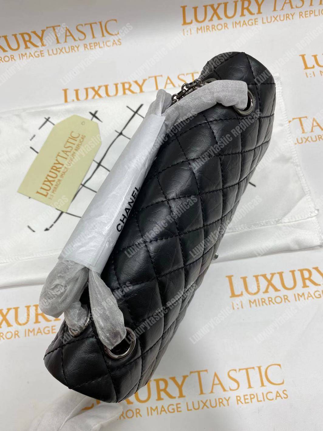 Ch*el 2.55 aged calfskin handbag black